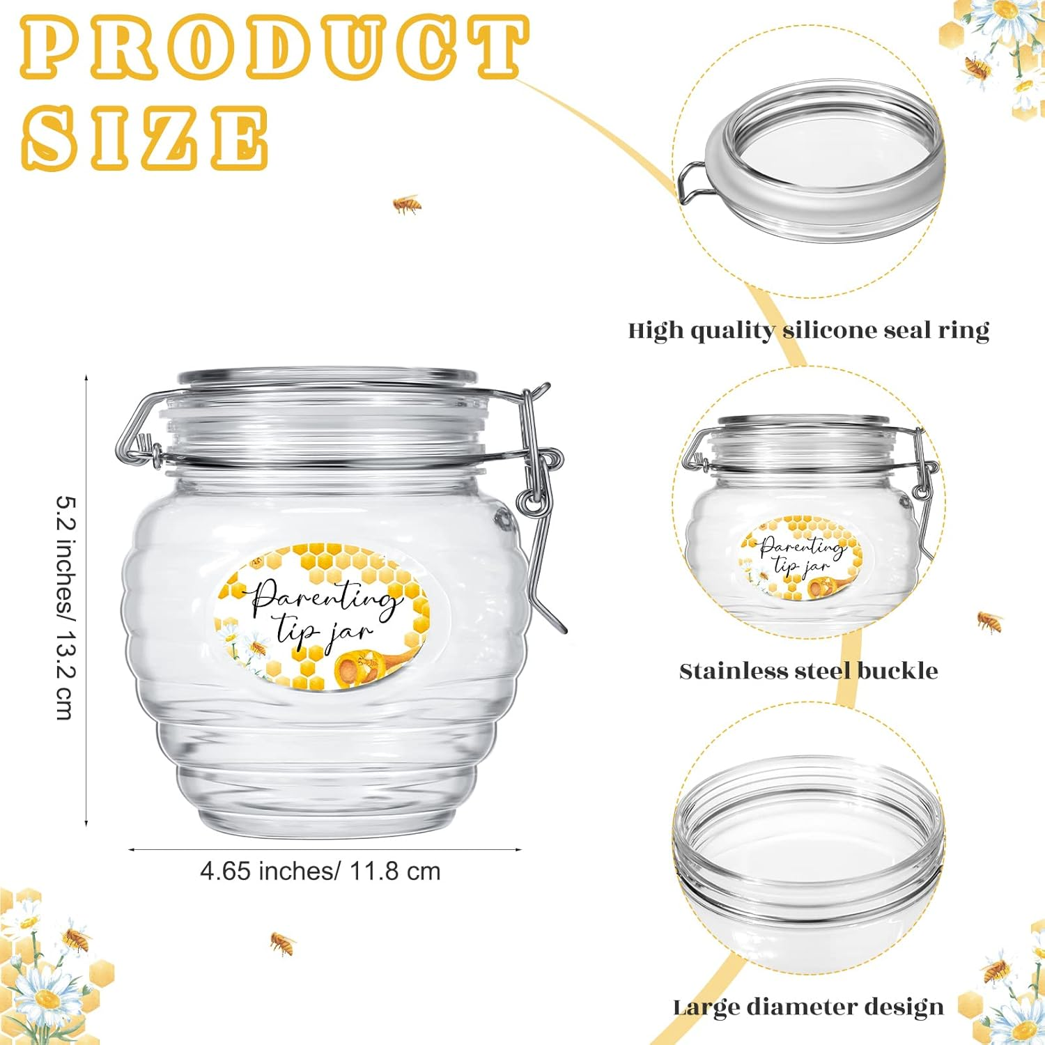 Roowest Baby Shower to Baby Advice Cards for New Parents to Be - Tip Jar Sign for New Parents 60 Parenting Advice Cards 10 HB Pencils 2 Cute Stickers 1 Pet Bottle for Guests Games(Honey) image number 5