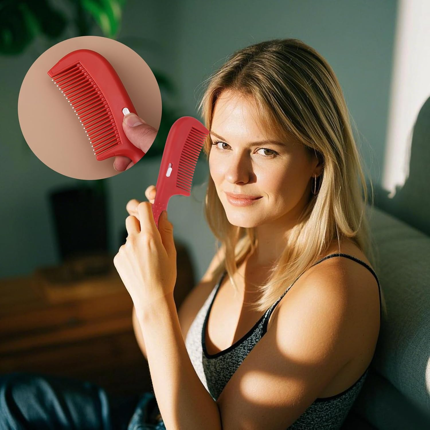 2Pcs Dandruff Comb, New Hollow Tooth Comb Switch Style Scalp Comb Self-Cleaning Massage Hair Comb for Hair Grooming Women Man (Black, Red) image number 2