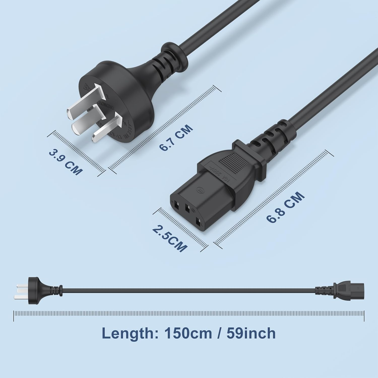 1.5M/5Ft AU Plug 3 Prong Power Cable Cord for Computers, Tvs, Monitors, LG LED LCD Smart 1080P Hdtv,Samsung, Acer, Asus, Epson Printer AC Cable (NEMA 5-15P to IEC 320 C5) 10A 250V image number 2