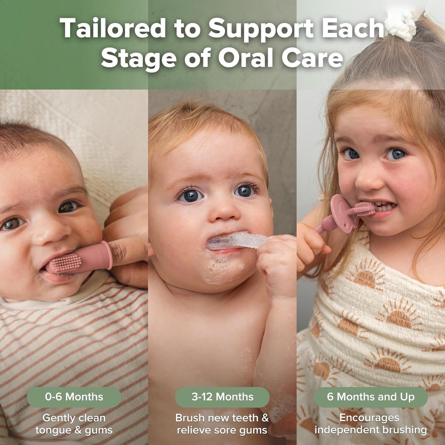 Haakaa Silicone Teether Brush Finger Brush Toothbrush, 0-36 Months - Infant Oral Care Set (Blush) image number 1