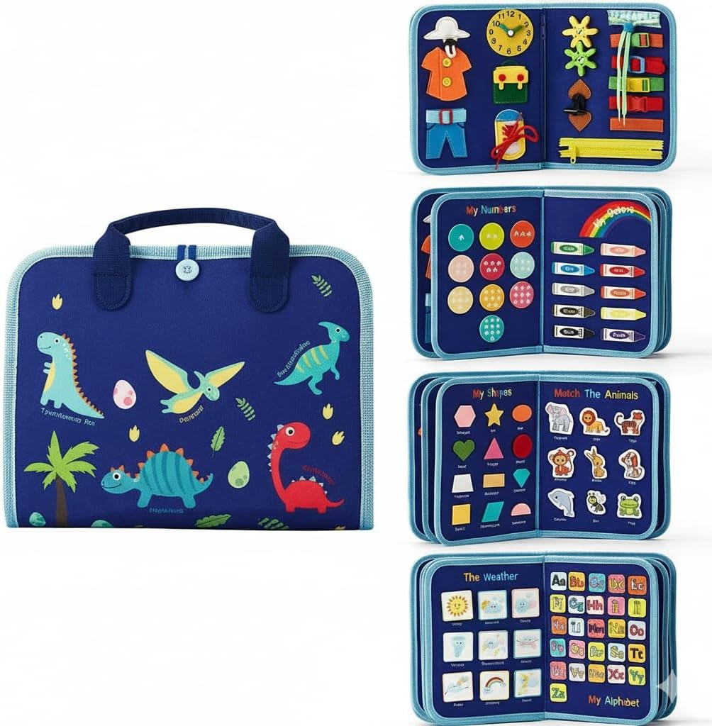 Montessori Busy Book for Toddlers &ndash; Sensory Learning Travel Toys, Busy Board Activity Book for Plane, Car & Preschool &ndash; Educational Birthday 1 2 3 4 5 6 Year Old Boys & Girls (Purple)