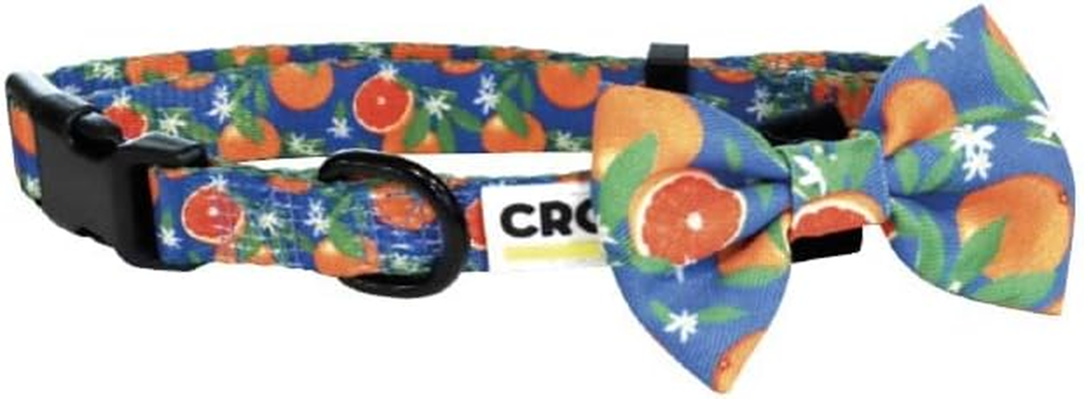 Croci Sicily Blue Citrus Nylon Adjustable Dog Collar with Removable Bow Tie Medium 32-50 X 2 Cm image number 1