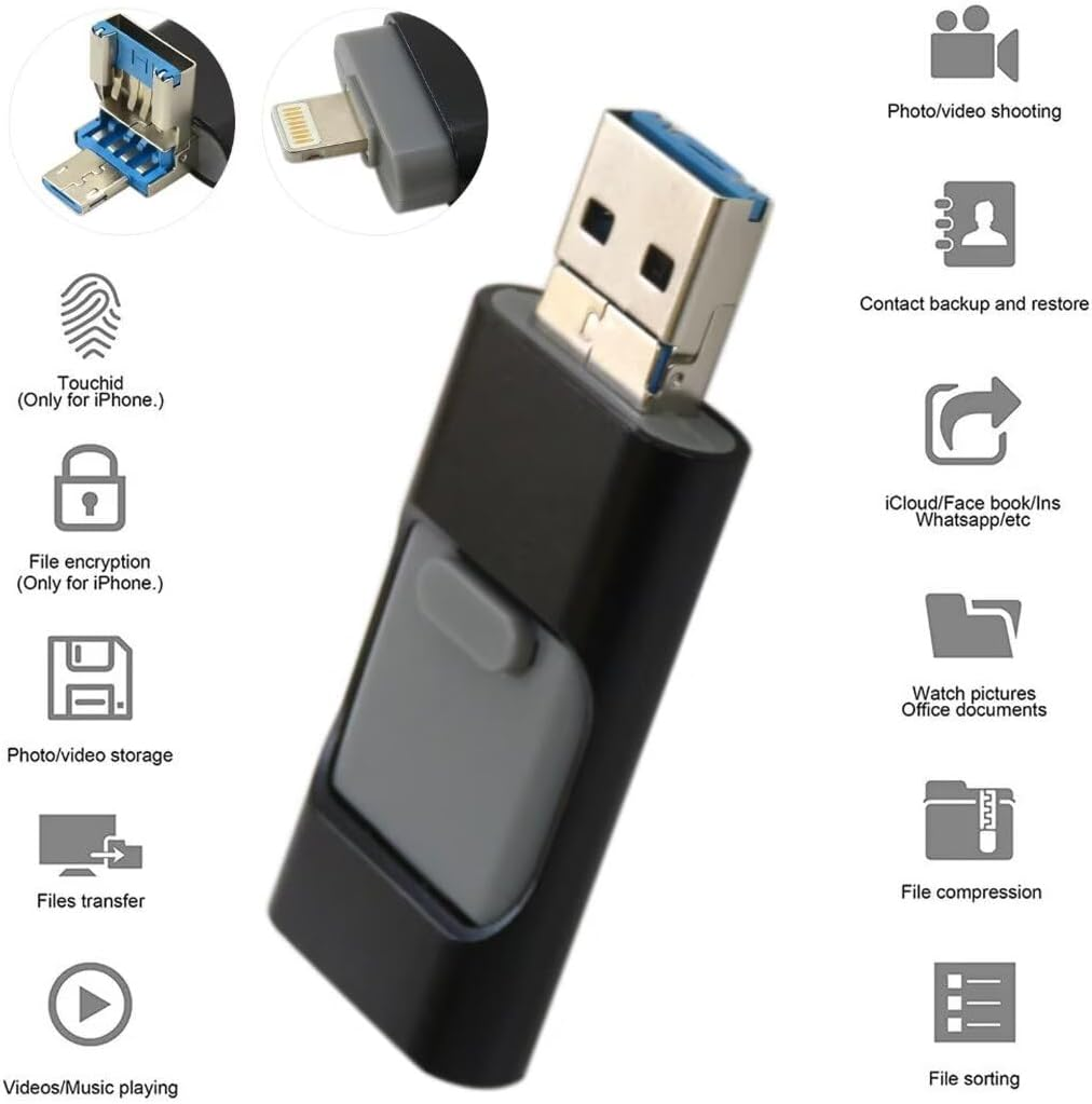 LINGSEE New 64GB USB 3.0 Flash Pen Drive Thumb U Disk Memory Stick Storage for Iphone Ipad PC Iphone 6 7 8 11 Pro X XS 12 13 14 for IOS8 or Above,Windows Xp,Windows 7/8/10,Window Osx,Linux.Mac (Black) image number 5
