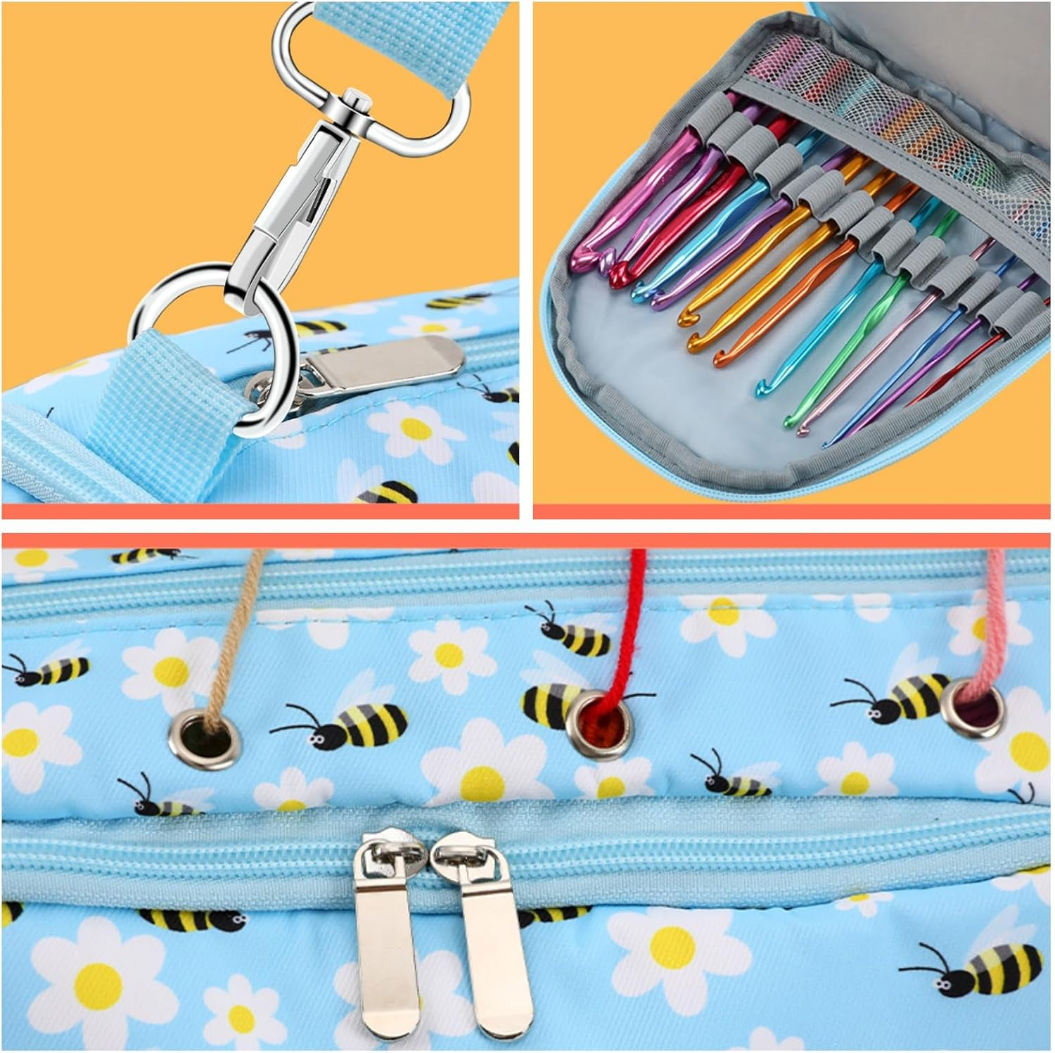 Yarn Bag with Holes for Crochet, Traveling Yarn Storage Organizer Crochet Bag and Tote for Crochet Supplies, Store Huge Amount of Stuff, Carry-On Carrier Bag Case Gifts for People Who Crochet image number 1