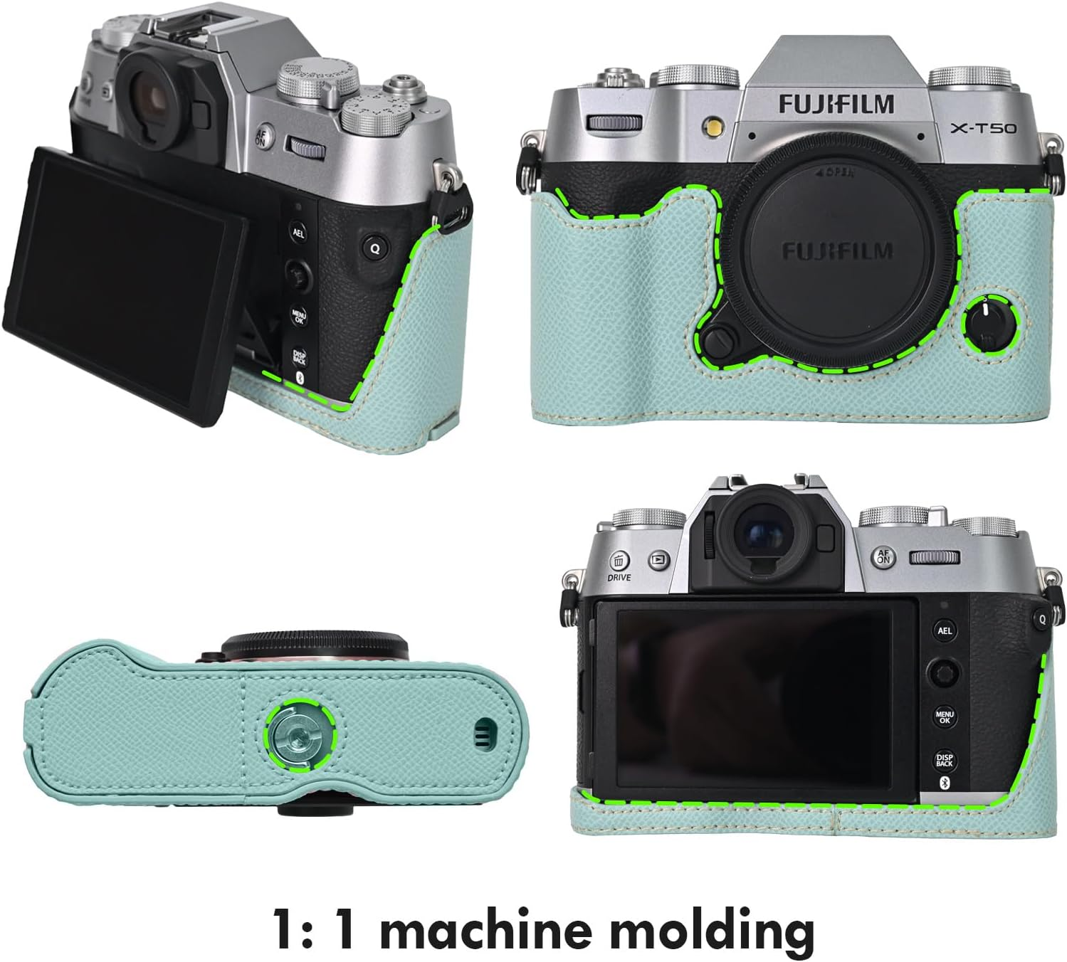 VOVMOEYA Camera Case for FUJIFILM X-T50 Mirrorless Digital Camera,Fuji XT50 Half Case with Soft Microfiber Inner,Function Well with 1/4"-20 Thread Hole Retro PU Leather Texture-Light Blue - Choc image number 6