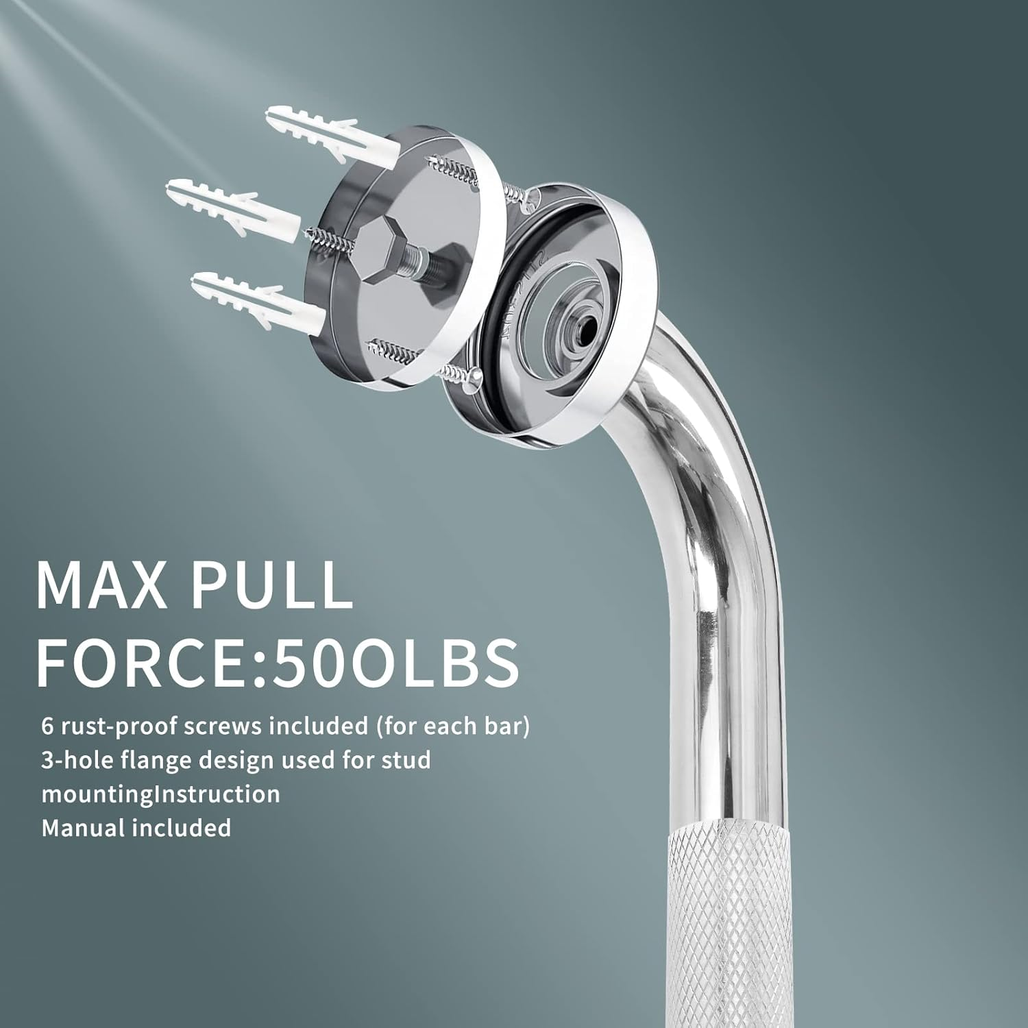 Sunzone 2-Piece Bathroom Grab Bars - 16-Inch Anti-Slip Chrome Stainless Steel Safety Hand Rails image number 1