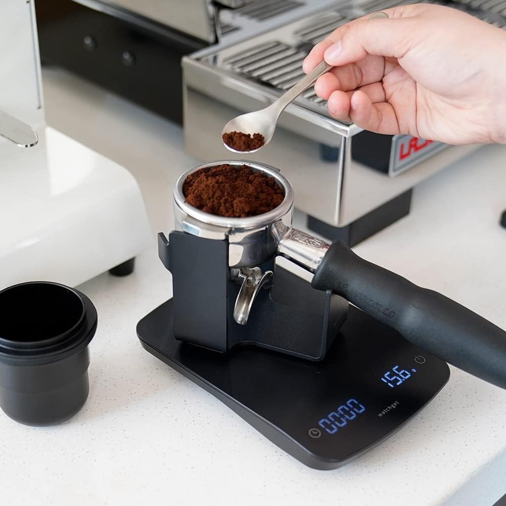 Watchget Coffee Portafilter Holder - Stainless Steel Stand for 58Mm Bottomless/Single/Double Spout Espresso Machines, Weighing Rack, Black image number 3