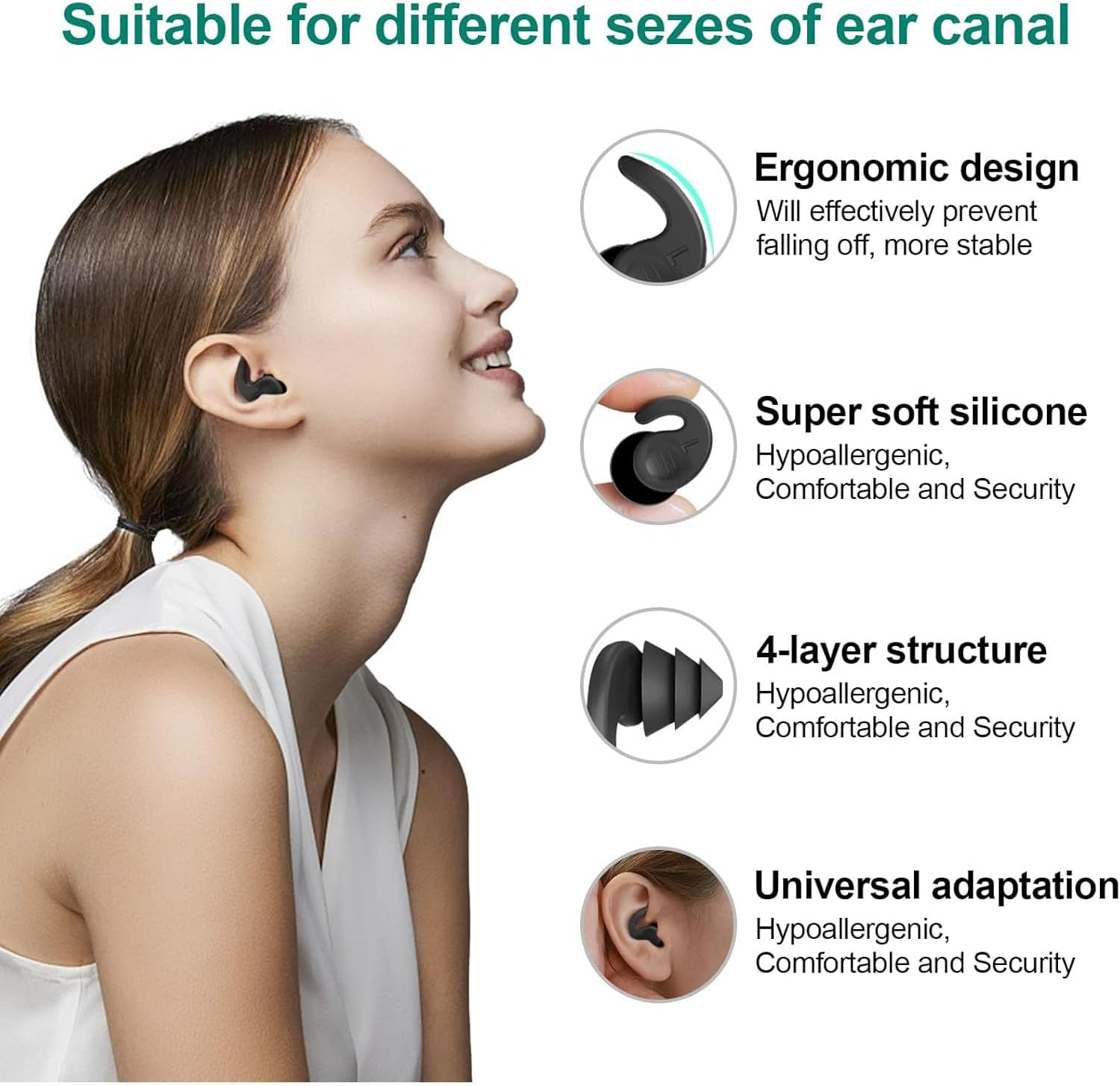 Songholee Reusable Ear Plugs for Swimming, 3 Pairs Soft Silicone Waterproof Swim Earplugs with Noise Cancelling for Bathing, Surfing and Other Watersports image number 5