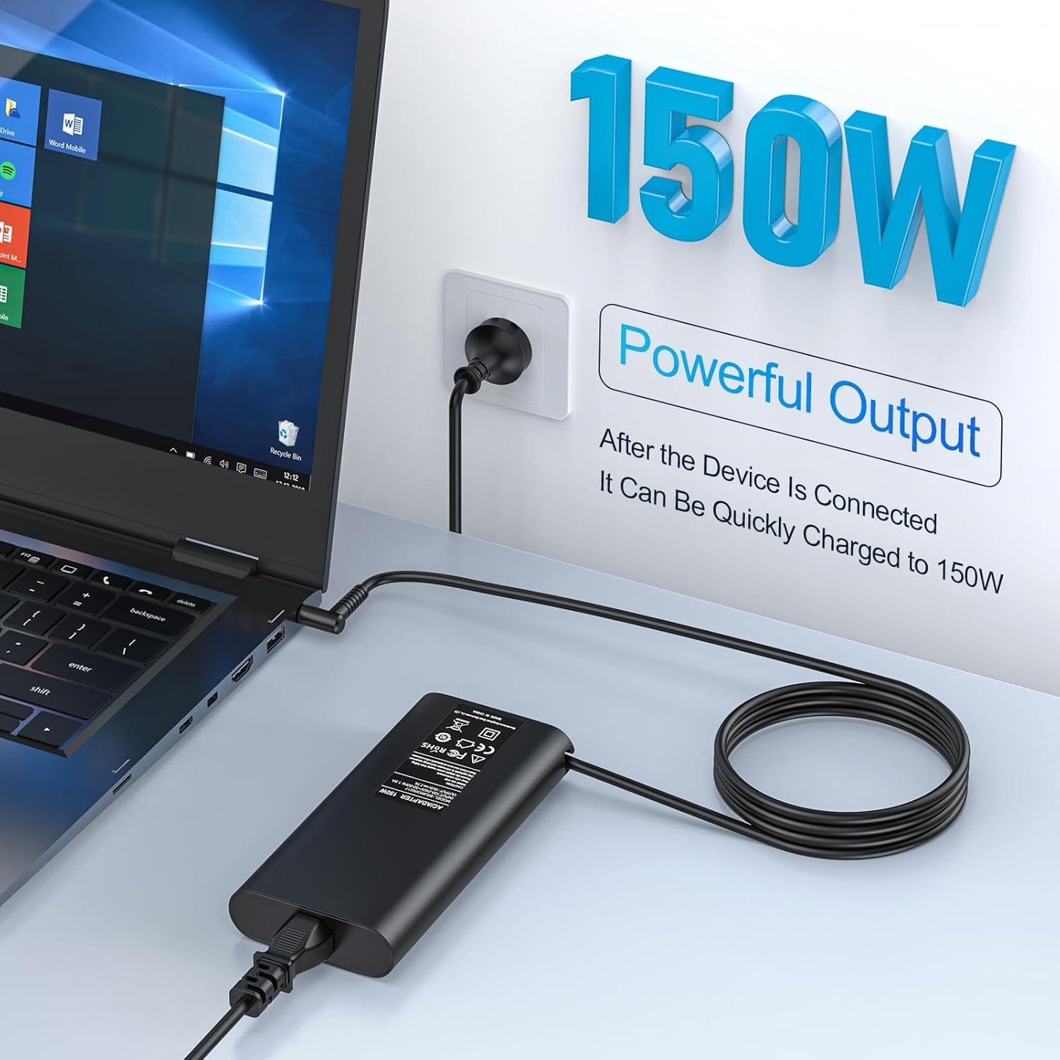 150W 19.5V Laptop Charger for HP Zbook 15 16 17 15U 15V G3 G4 G5 G6 G7 G8 G9,Fury 15 17 G7 G8,Studio G9 G8 G7 G6 G5 G4 G3,Power G10 G9 G8 G7 OMEN Pavilion Victus 15 17 Power Supply Cord image number 1