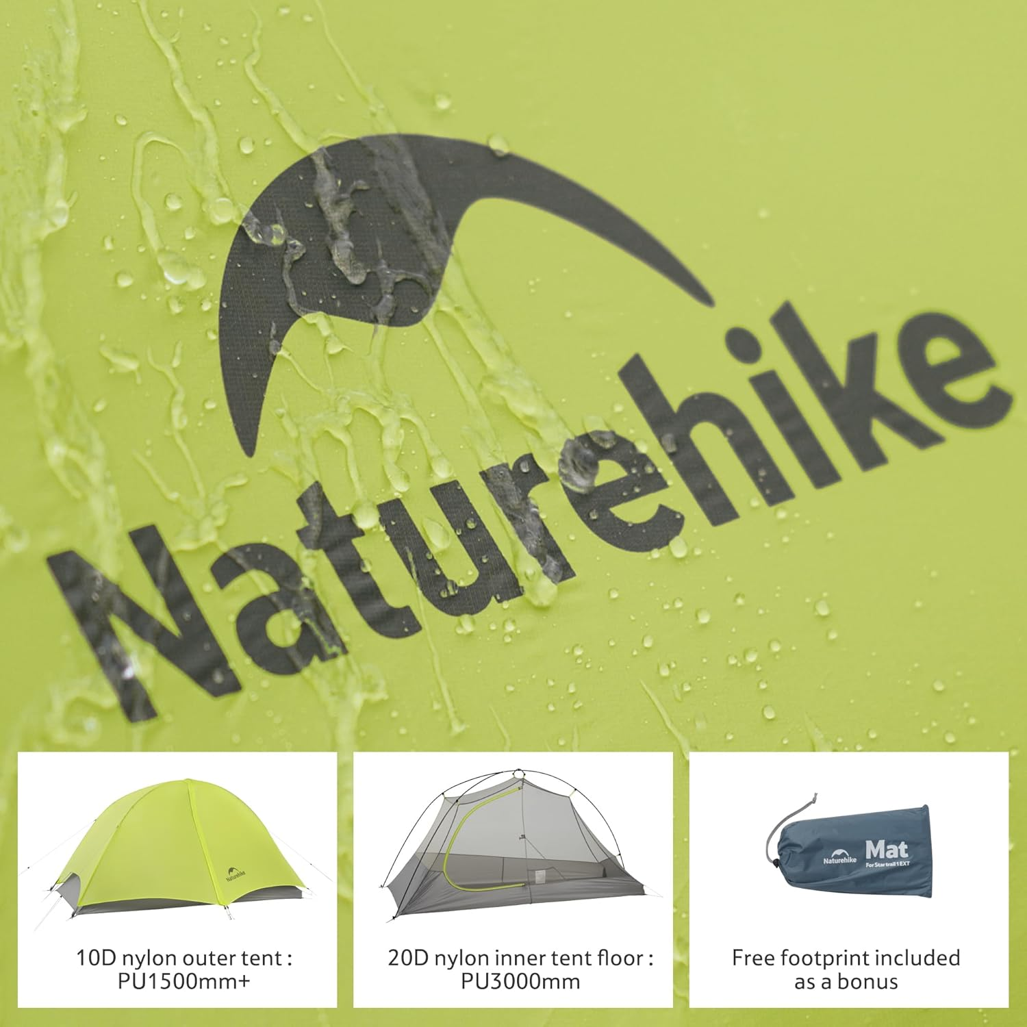 Naturehike Star Trail Tent, One Person under 1Kg Ultralight Backpacking Tent, 10D Nylon Lightweight Hiking Tent for 1 Person Solo Trip (Yellow) image number 3