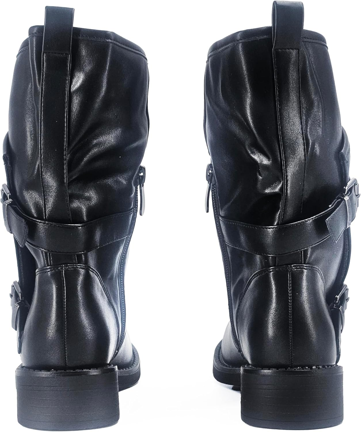 JOMIX Women'S Biker Fashion Side Buckle Ankle Boots Faux Leather Zipper Casual Chic