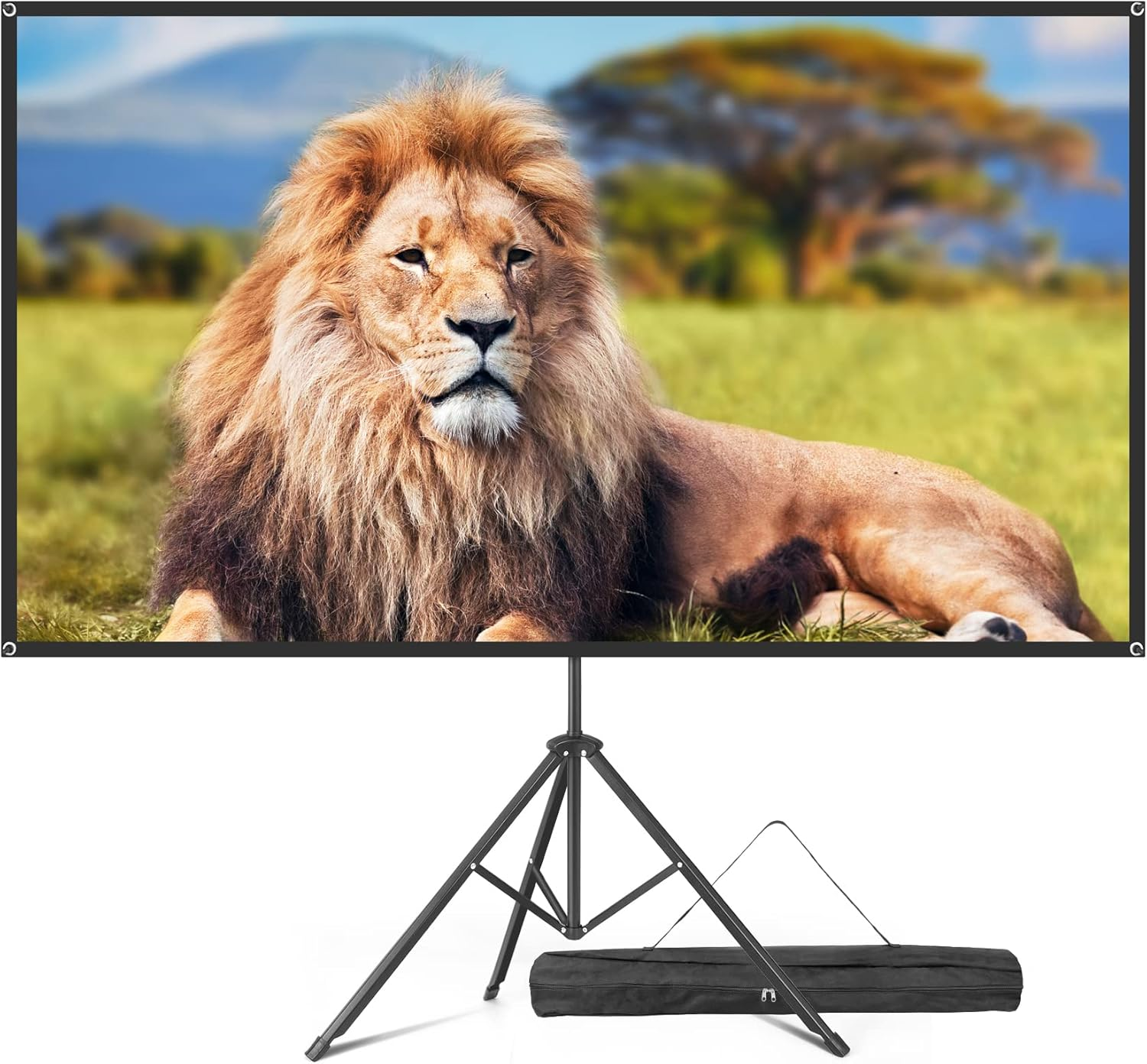 No Wrinkles 100 Inch Projector Screen - Super Stable with Dual Tripods, Strong Stands, Portable Design for Indoor/Outdoor, 16:9, 4K - Perfect for Camping, Parties, and Home Theater image number 4