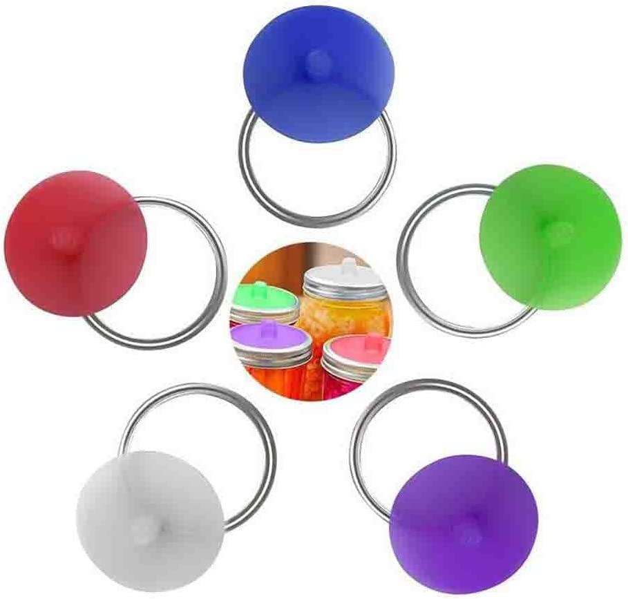 5 Sets Silicone Waterless Airlock with Silver Mason Jar Rings, Fermentation Caning Rings with Silicone Pickle Tube, Suitable for Making Sauerkraut, Kimchi in Wide-Mouth Glass Bottles image number 1