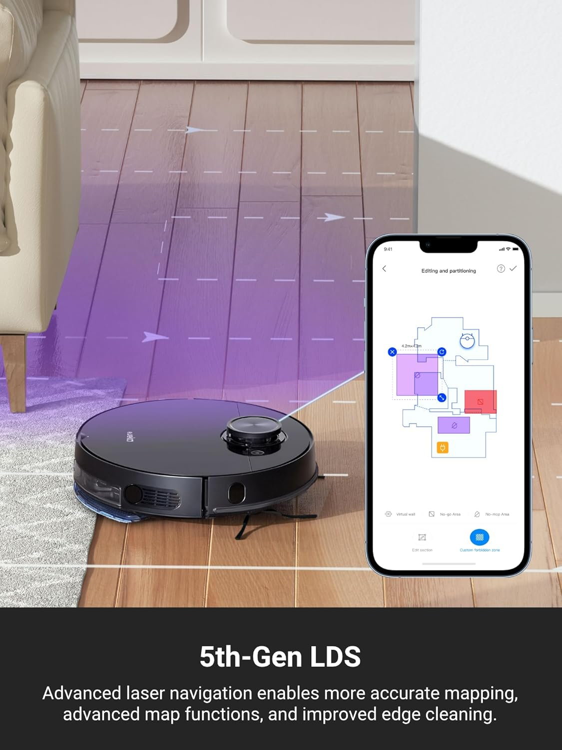 EUREKA NER710 Robot Vacuum Cleaner and Mop with 8000Pa Suction, 5Th-Gen LDS, Multi-Floor Mapping, 180 Min Runtime, 3 in 1 Robotic Vacuum Cleaner for Pet Hair, Carpet, Hard Floors, Work with App/Alexa image number 1