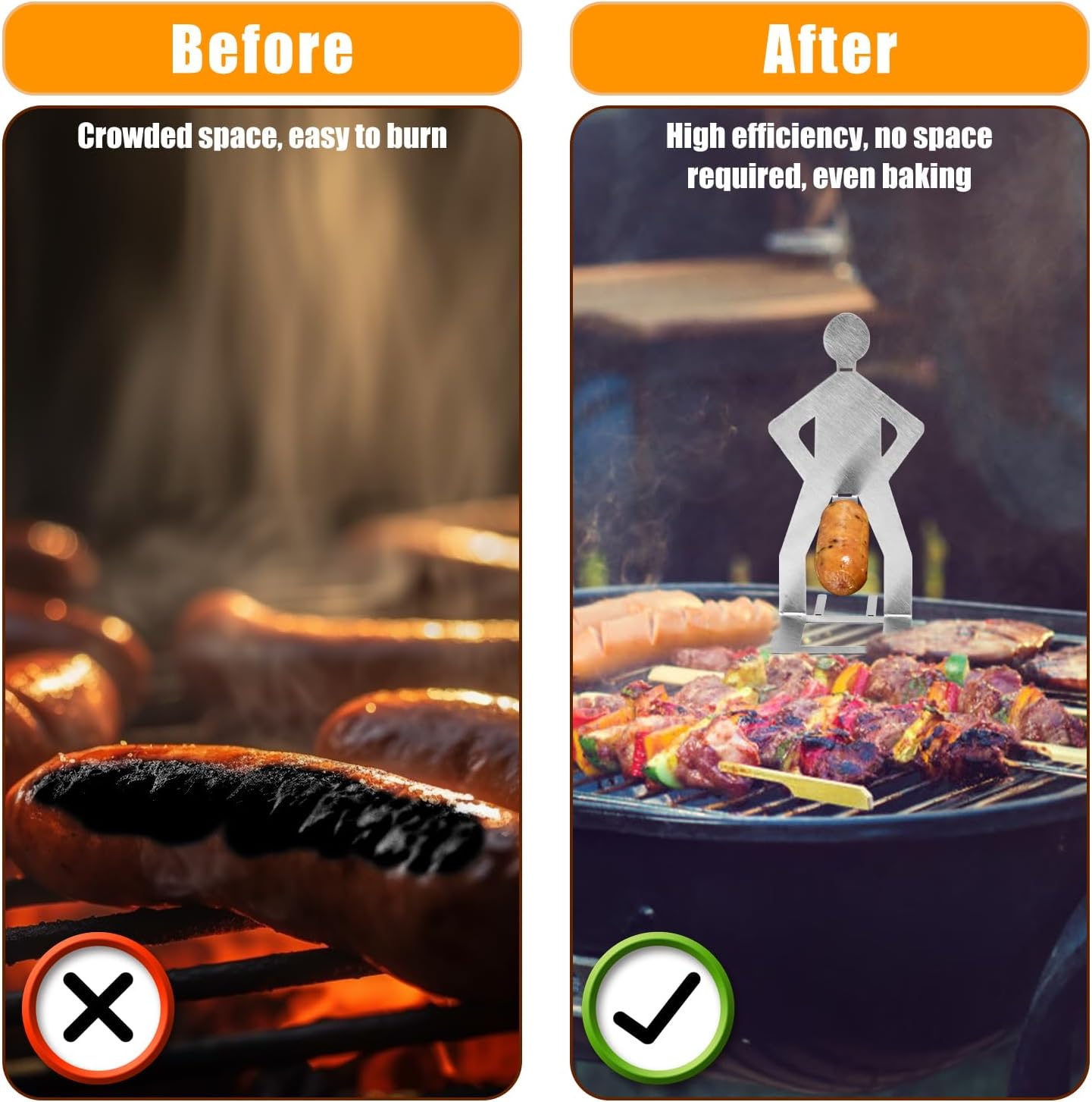 4Pcs Funny BBQ Hot Dog Holder, Stainless Steel Man Shape Sausage Roasters Stand Sticks Portable Novelty Barbecue Grill Accessories for Camping Outdoor Picnic Kitchen