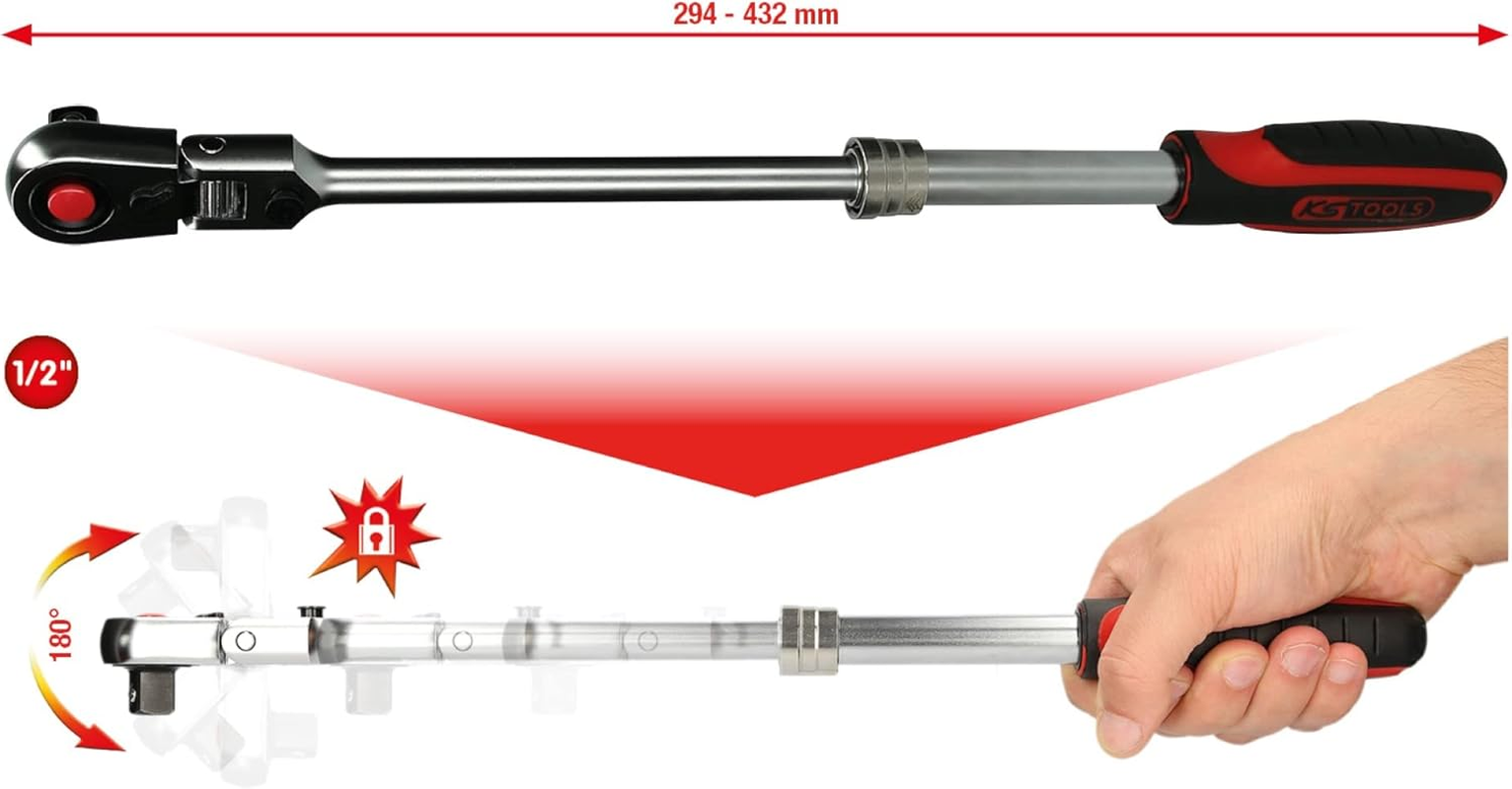 KS Tools Slimpower 914.1220 Telescopic Joint Reversible Ratchet 1/2 Inch 72 Teeth
