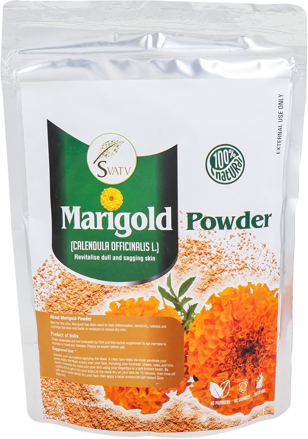 SVATV Marigold Powder | Calendula Powder | Skin Exfoliation | Relieves Skin Impurities | Tightens the Skin | Paraben & Sulfate Free - 227G, Half Pound, 8 Ounce image number 5