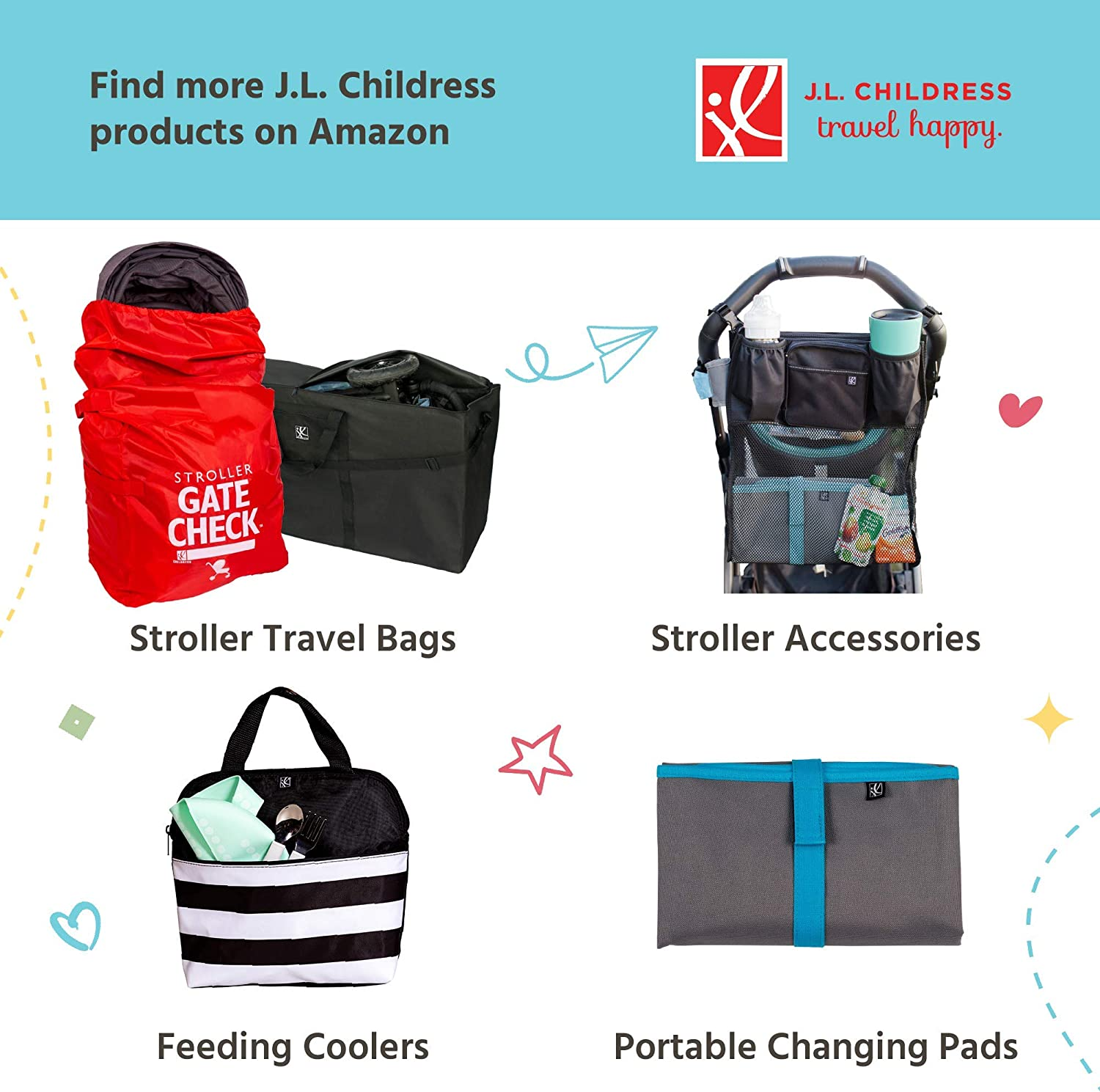 J.L. Childress Gate Check Bag for Car Seats, Red, One Size