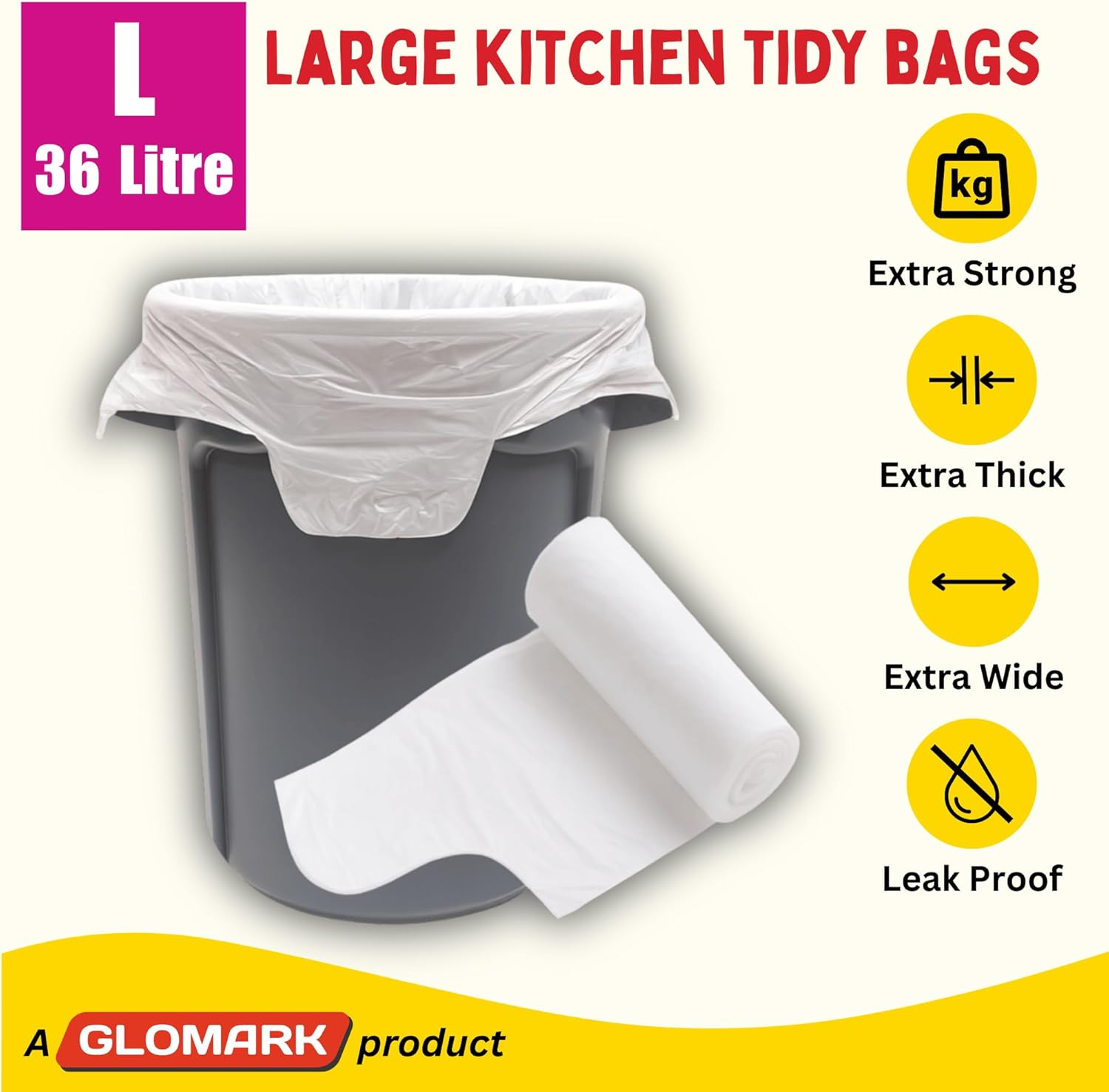 36L Large Kitchen Tidy Bags Bin Liners with Easy Tie Handles, Fits 35L Bins, Leak Proof Extra Strong Garbage Bags, Rubbish Bags for Kitchen Bins, 300 Bags Value Pack image number 6