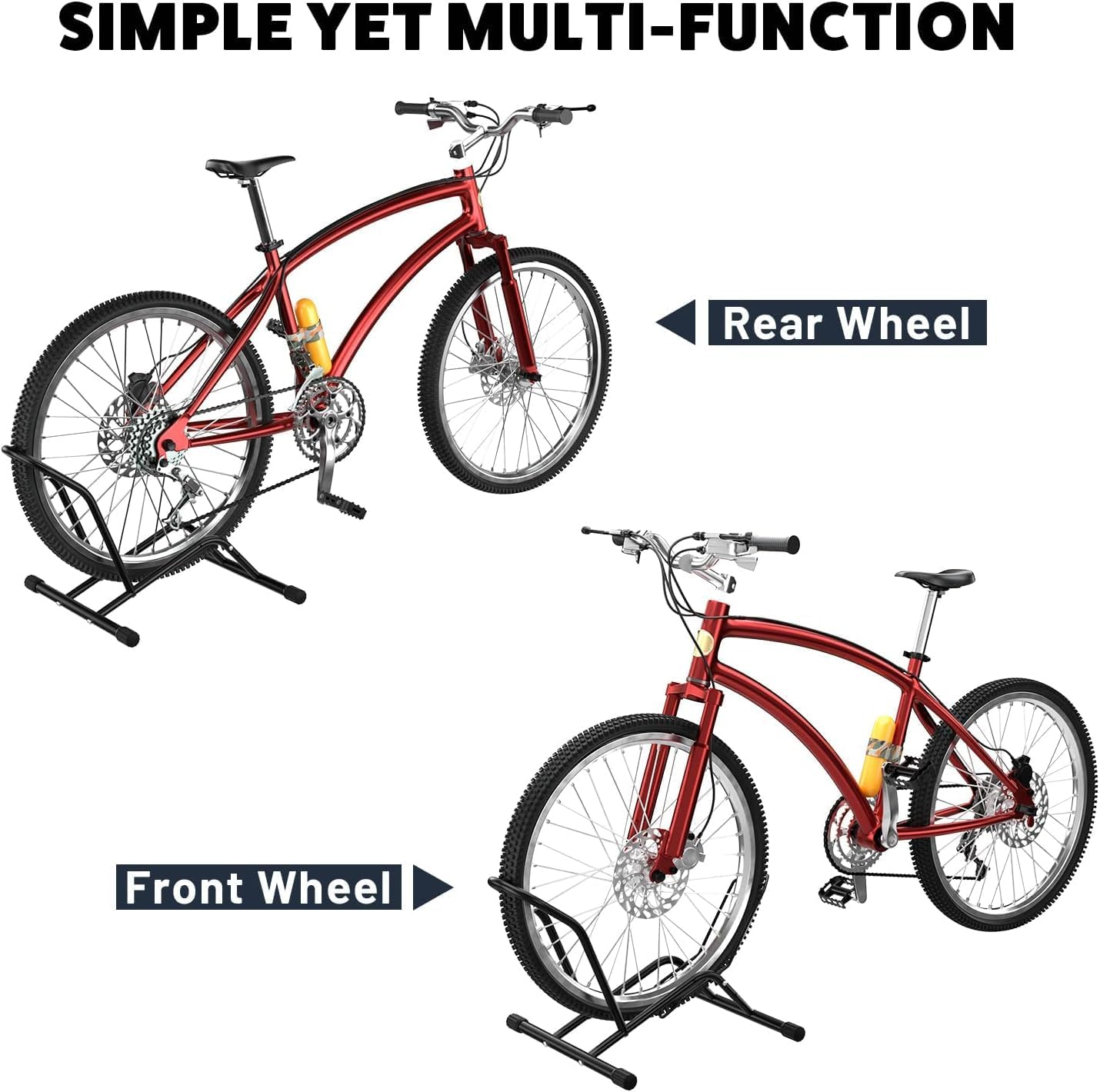 Bike Stand, Floor Bike Parking Rack, Garage Bicycle Stands for Storage Indoor/Outdoor, Front and Rear Wheel Parking Rack Stand Perfect for 16"-29" Kid'S Bikes/Mountain Bike/Road Bike image number 1