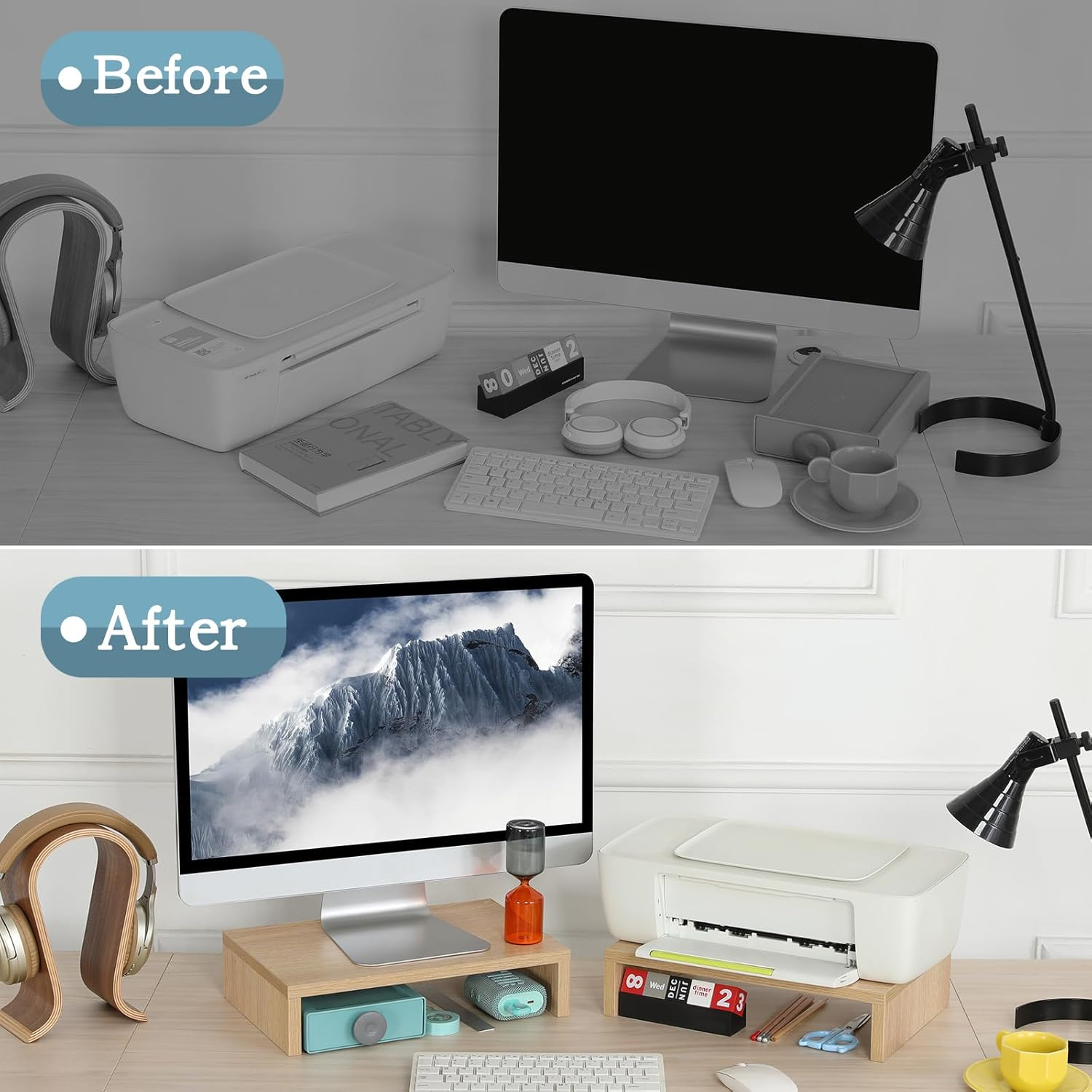 TEAMIX Wood Monitor Stand Riser-2 Pack,Maple Adjustable Monitor Stand Dual Monitor Riser for 2 Monitors/Laptop/Pc Computer Stand for Desk - Maple image number 6