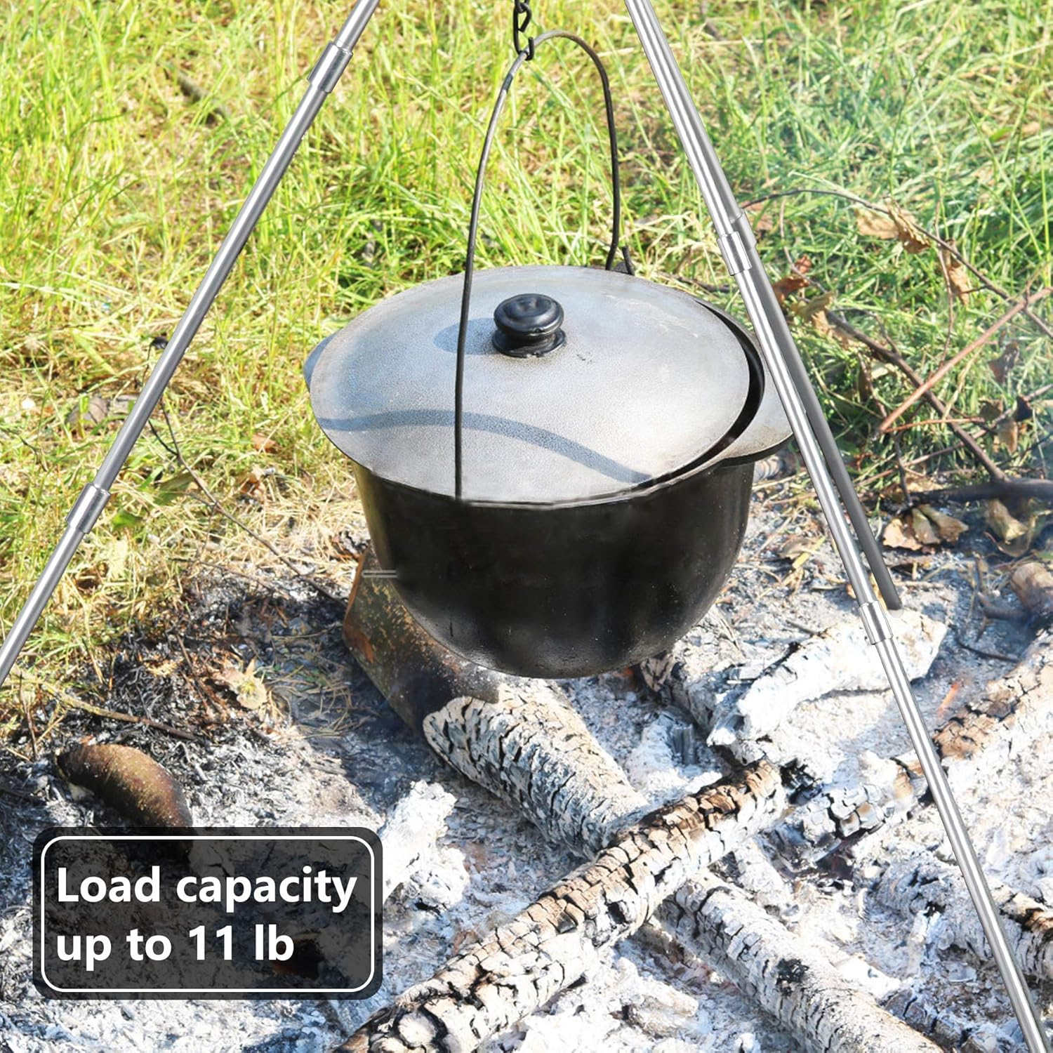 LBG Products Portable Camping Tripod,Camp Fire Grill Stand Tripod with Adjustable Hang Chain,Suitable for Outdoor Cooking,Camping,Picnic,Tripod Camping Accessories image number 1