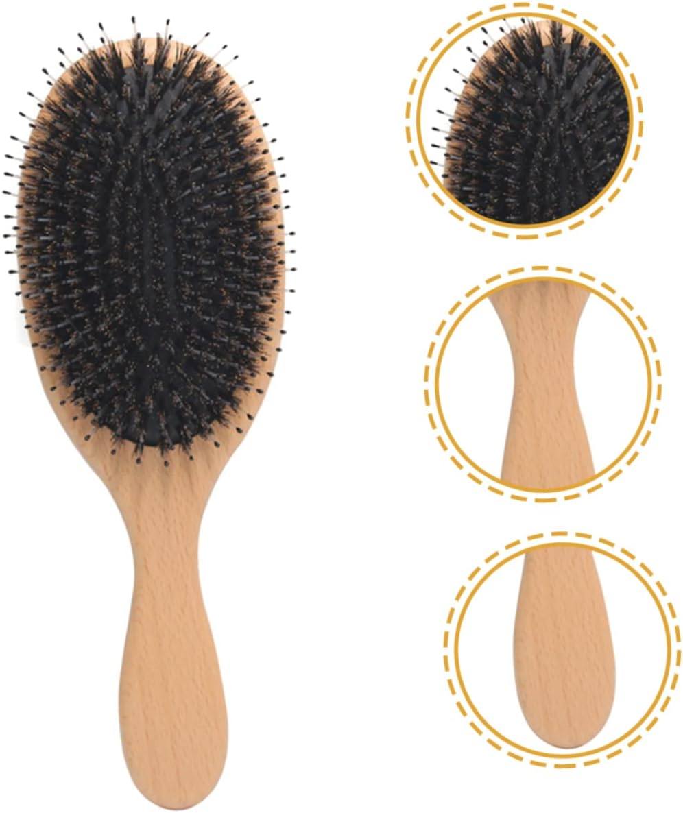 LIFKOME Solid Wood Comb Boar Bristle Hair Brush for Women Massage Brush Hair Comb image number 1