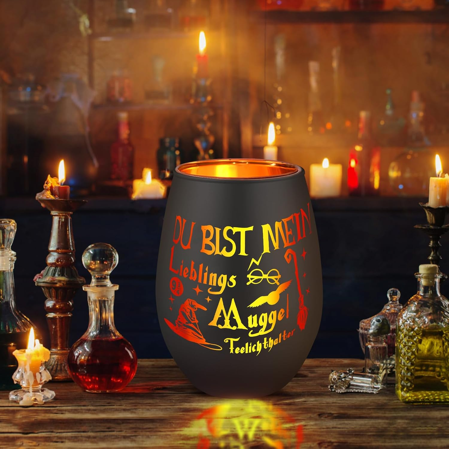 Tea Light Holder Du Bist Mein Lieblings-Muggel - Magical Gift for Harry Fans & Nerds - Lucky Light for Lovers - Black - Gifts For Confirmation image number 3