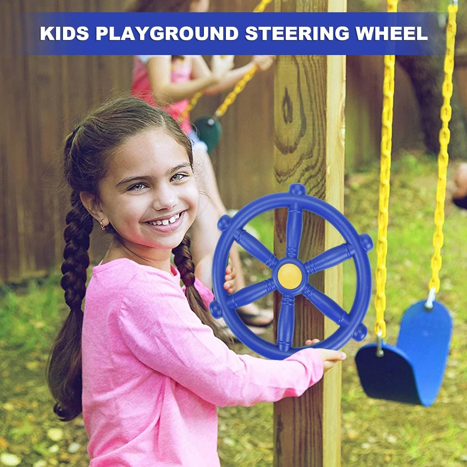 Kids Playground Steering Wheel, Swingset Steering Wheel Attachment, Pirate Ship Wheel for Jungle Gym or Swing Set Blue image number 5