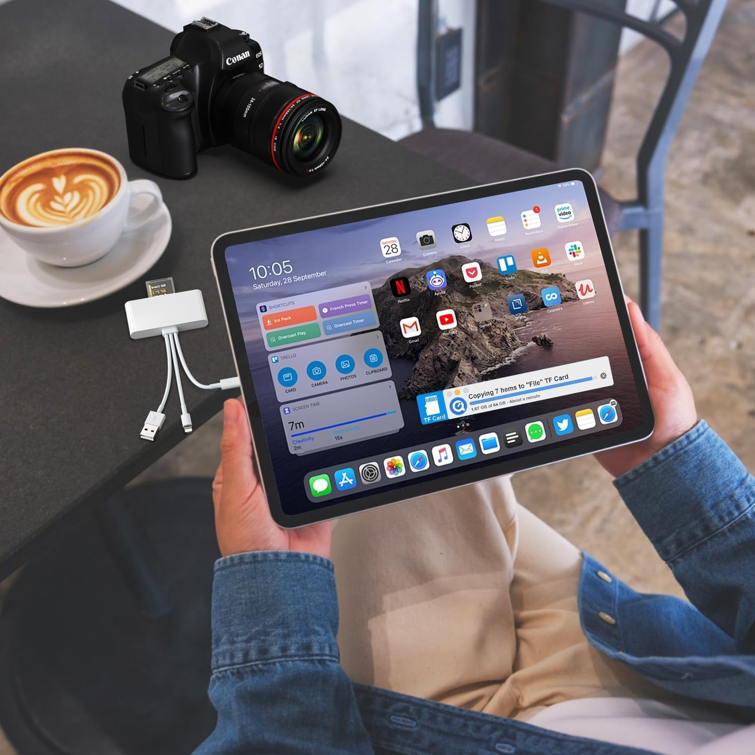 5-In-3 SD Card Reader for Iphone Ipad with USB a & Charging Port, Lightning + USB a + USB C to SD Memory Card Reader for Iphone/Ipad/Android/Macbook/Pc/Tablet/Camera/Hard Disk/Flash Drive image number 3