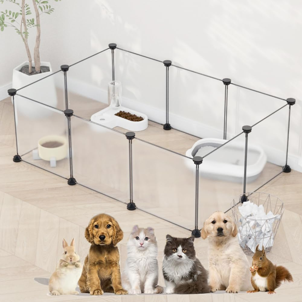 Ricjurzzty Pet Playpen,Resin Portable Polypropylene(Pp) XXS Size 30X30Cm(11.8In),Small Animal DIY Pen Cage Yard Fence,Outdoor & Indoor for Kitty,Puppy,Rabbit,Guinea Pig (20 Panels, White Translucent)