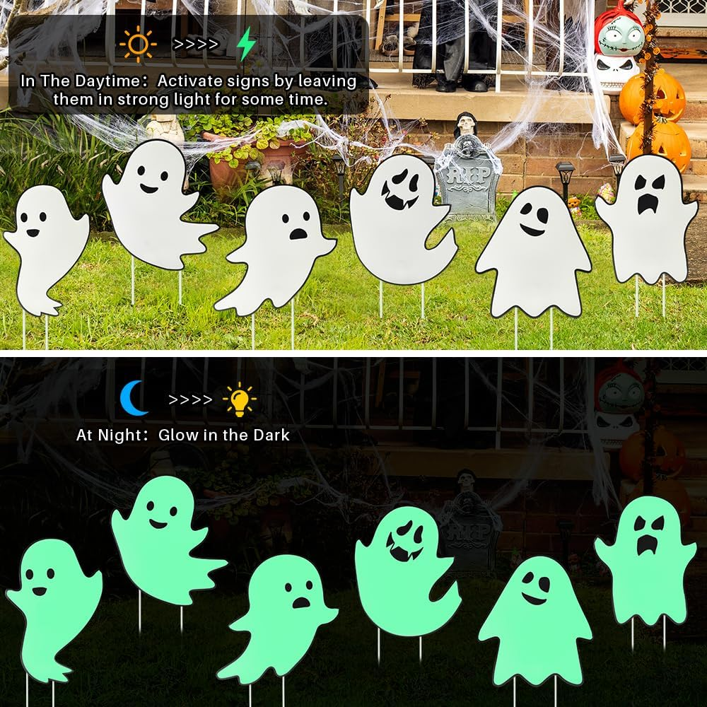 AUTOWT Halloween Decorations Outdoor Yard Signs, 6PCS Fluorescence Scary Ghost D&eacute;cor with Stakes, Glow in the Dark Outdoor Lawn Party Patio Tree Front Door Decor - Skeleton Hand image number 5