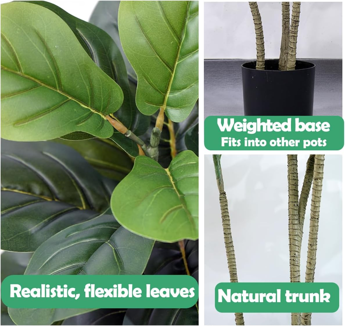 Set of 2 Artificial Fiddle Leaf Fig Trees, 130CM Tall Fake Plants with Pots, Large Faux Ficus Lyrata with Realistic Green Leaves for Indoor Home Decor, Outdoor Decoration &ndash; (130CM-2PCS-B) image number 4
