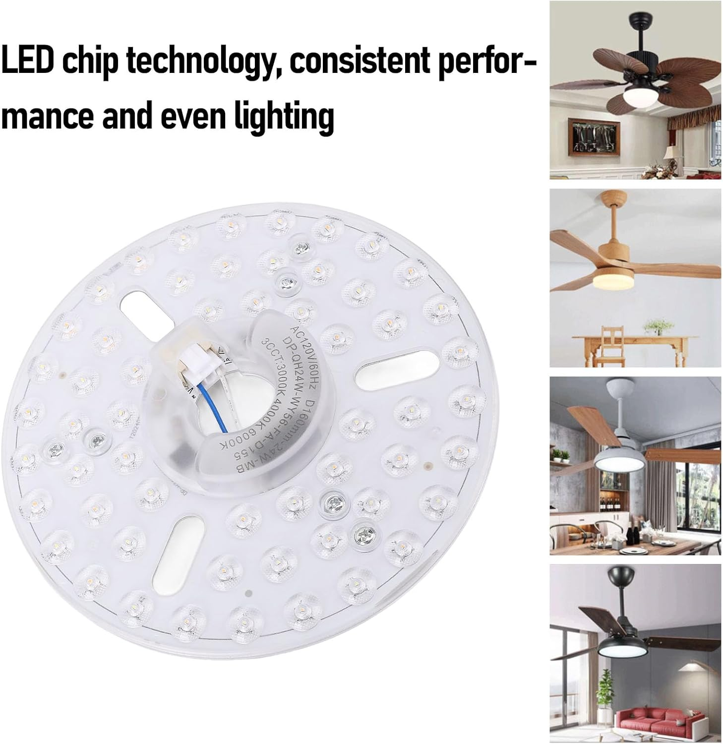 6.3 Inch LED Ceiling Fan Light Retrofit Kit, 24W 3CCT 3000K 4000K 6000K Dimmable round Ceiling Light, Replacement Ceiling Fans with Lights for Bedroom Living Room Dining Room (230) image number 6