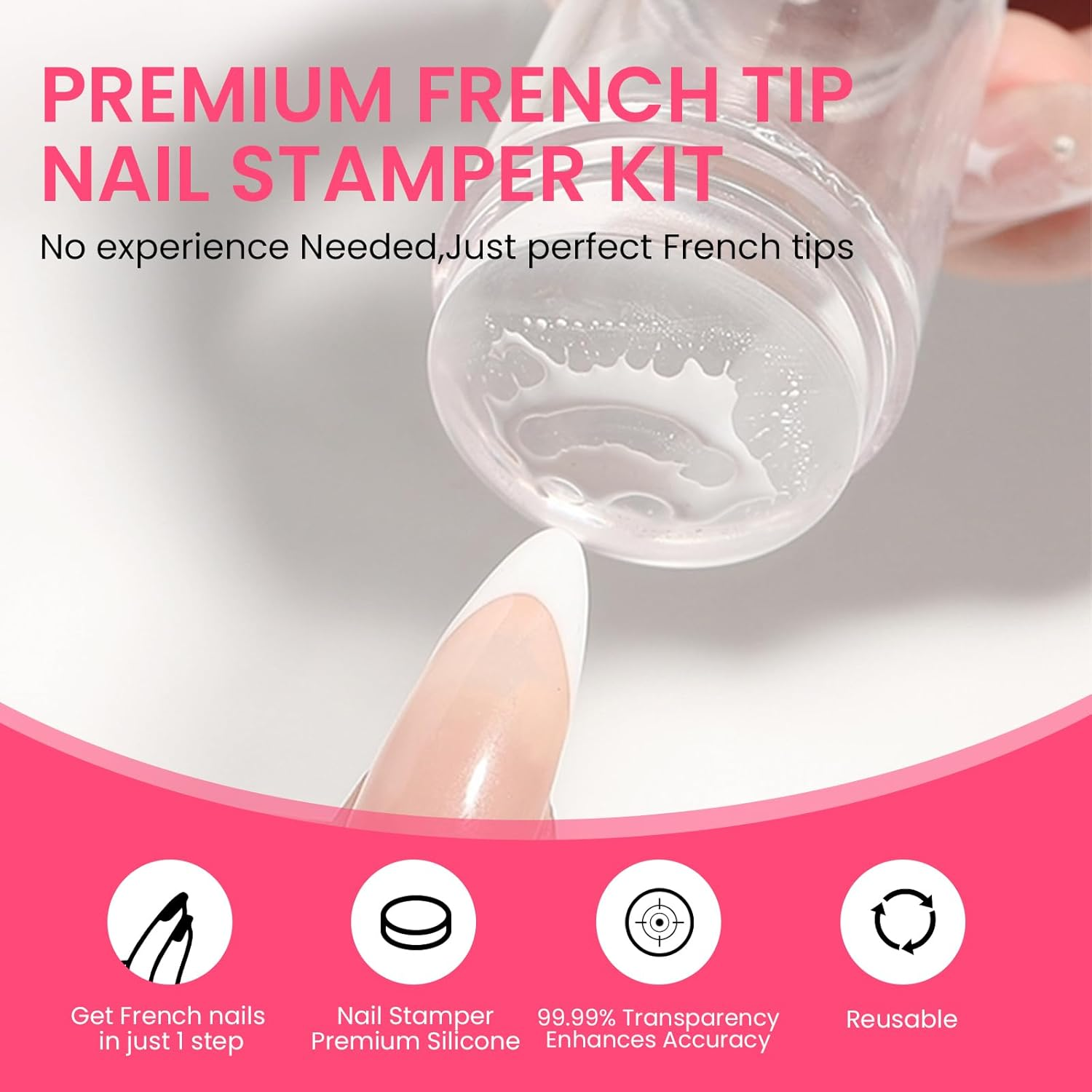 Esuohym 6PCS French Tip Nail Stamp Art Kit Clear Silicone Nail Jelly Stamper with Scrapers Polish French Manicure Stamping Set for Women Diy Artists Salon image number 1