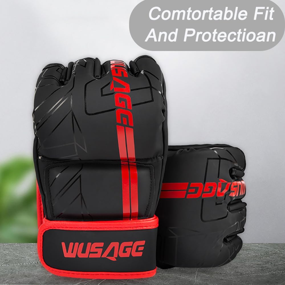 MMA Gloves, Open Palm Martial Arts Grappling Mitts with Long Wrist Grip, Martial Arts Mitts Sparring Men Thai Cage for Sparring, Punching Bag, Kickboxing, Karate Combat and Training image number 2