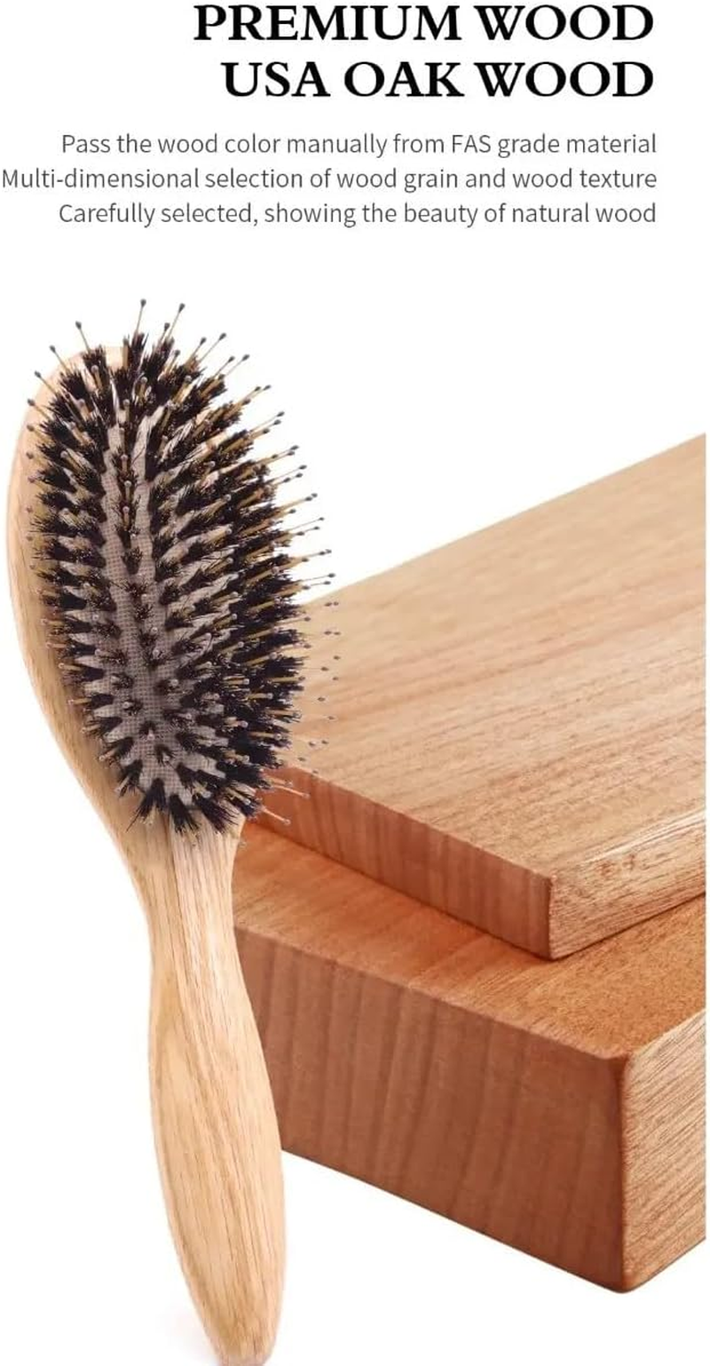 Felefi Oak Wood Hair Brush, Boar Bristle Cushion Brush, Wet and Dry Hair image number 1