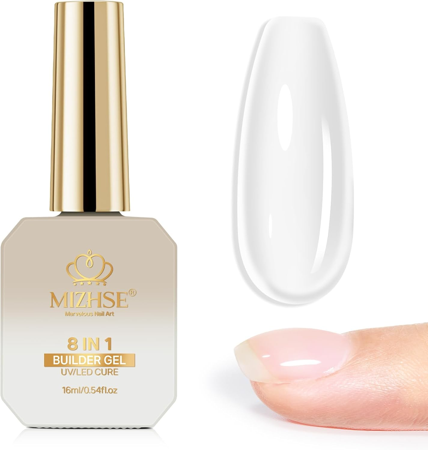 MIZHSE Builder Gel for Nails, 8-In-1 Clear Hard Builder Nail Gel Strengthener Gel Thickening Extension Rhinestone Glue in a Bottle for Nail Salon LED & U V Lamp Needed 16Ml image number 5
