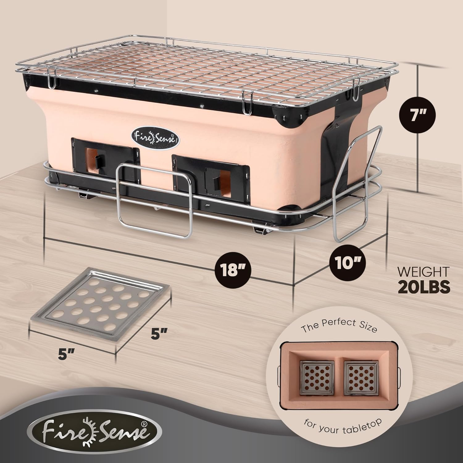 Fire Sense 60450 Rectangle Yakatori Charcoal Grill, Large