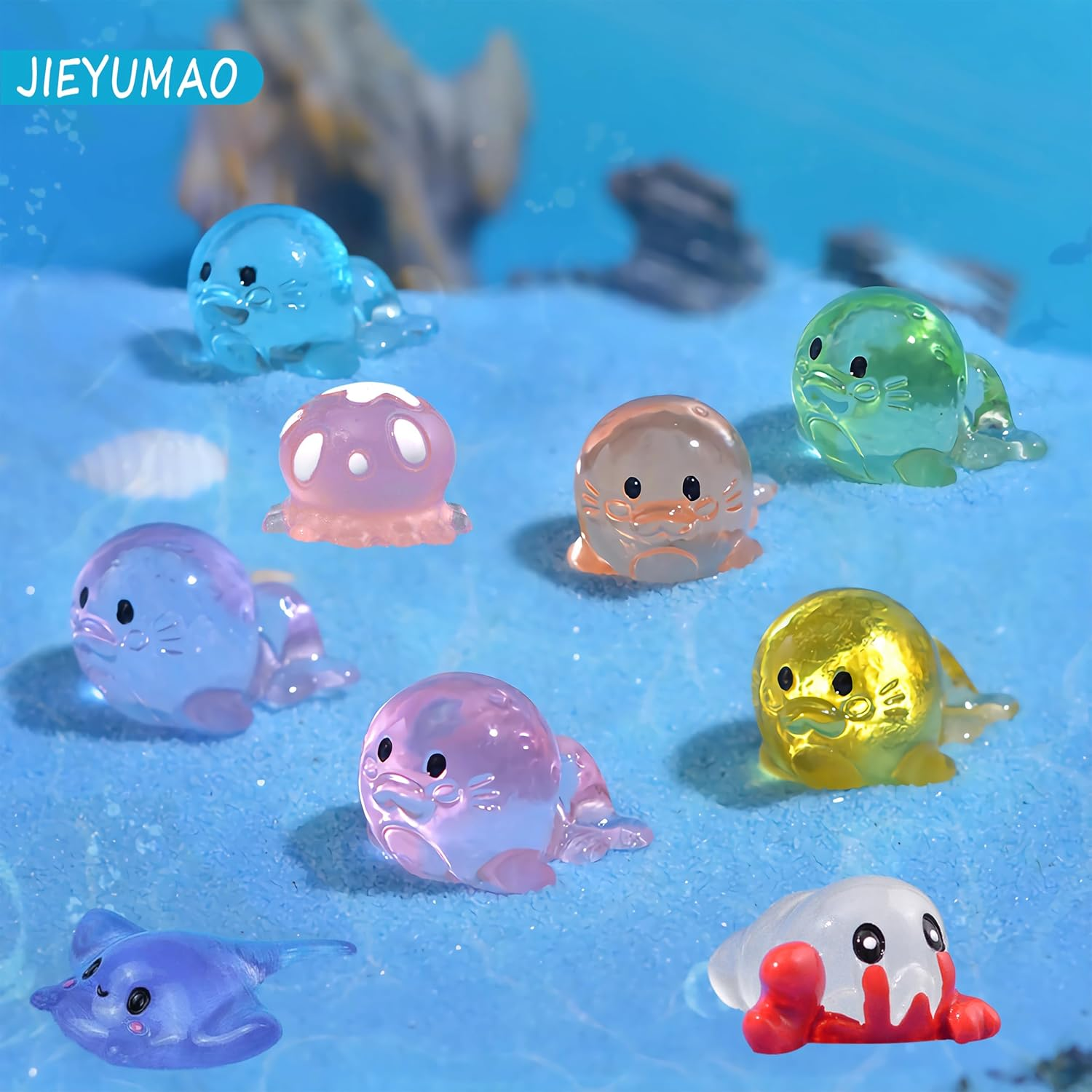 JIEYUMAO 42Pcs Mini Marine Animal, Various Styles Resin Ocean Animal Figurines for Adults, Multicolor Glow in the Dark Mini Resin Animals Tiny Sea Animals Figurines for Fish Tank Potted image number 6