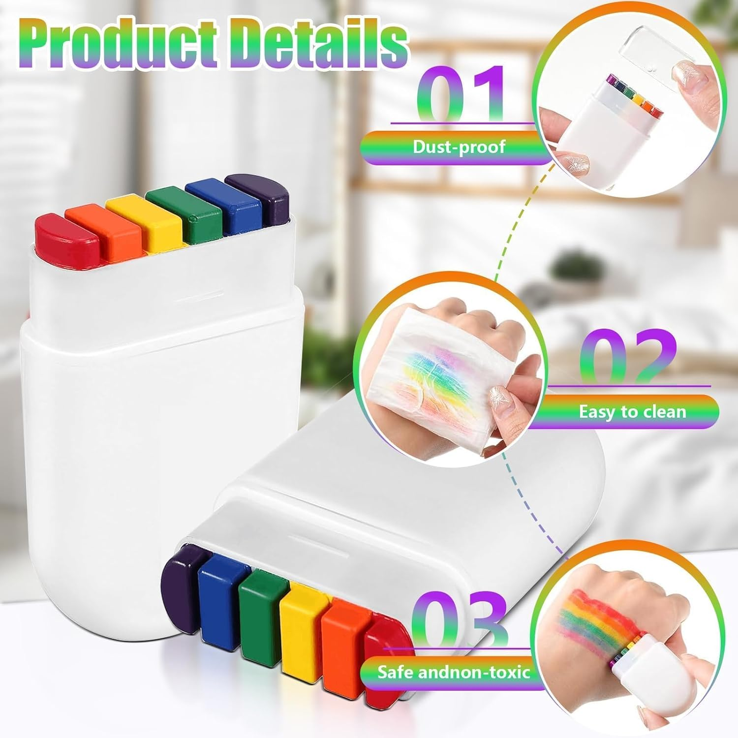 Rainbow Face Paint, 2 Pcs LGBT Paint, Pride Flag Paint for Gay Pride Parade, Pride Month Celebrations, Party,Cosplay, Halloween Makeup(2 Pcs) image number 1