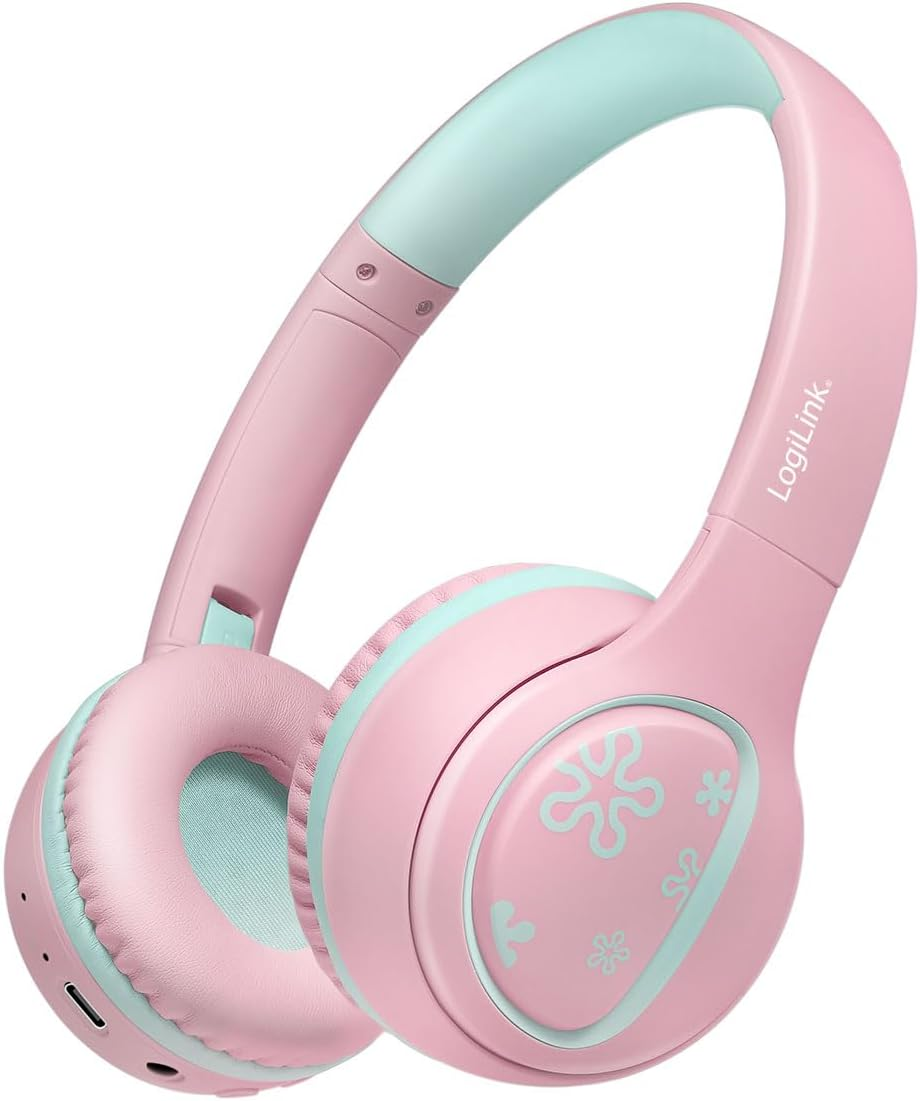 Logilink My First Foldable Kids Headset (BT 5.4) Volume Limit Max 85Db with Microphone (Pink/Light Blue)