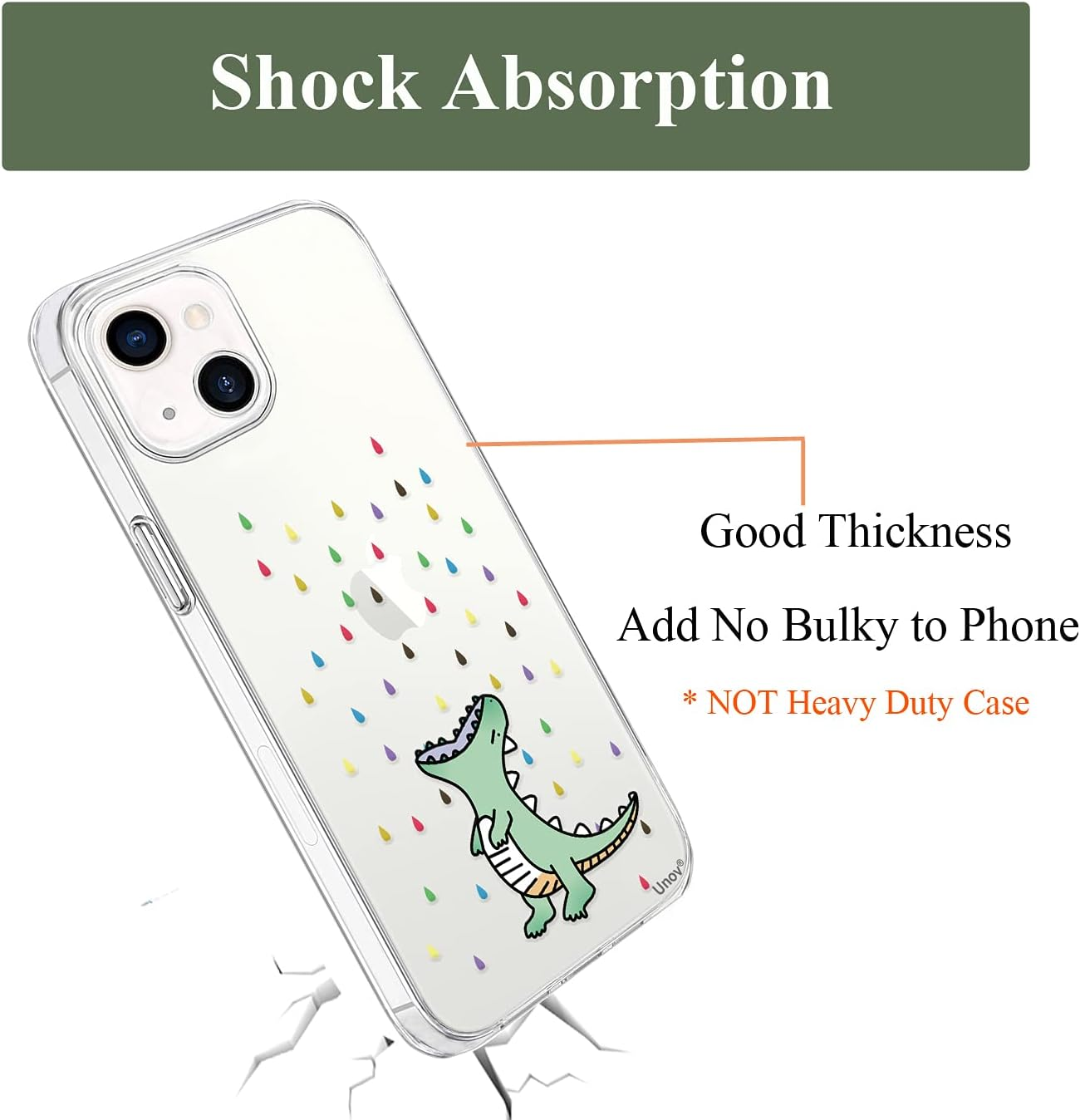 Unov Case Compatible with Iphone 13 Mini Case Clear with Design Embossed Pattern Soft TPU Bumper Slim Protective 5.4 Inch (Rainbow Dinosaur) image number 6