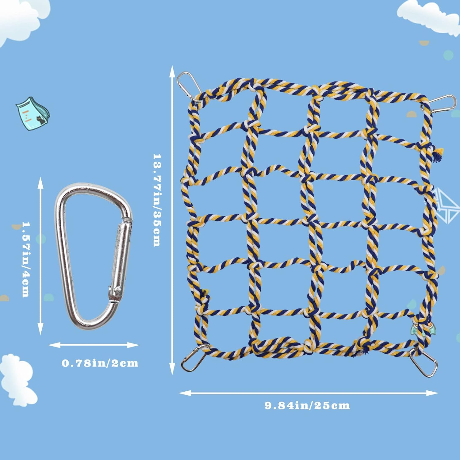 2 Pack Large Colorful Bird Rope Net, 14 &times; 10 Inches Rat Climbing Net, Pet Hanging Hammock, Bird Ladder Bridge, Small Animal Toy, Cage Accessories for Rat Hamster Bird Ferret image number 5