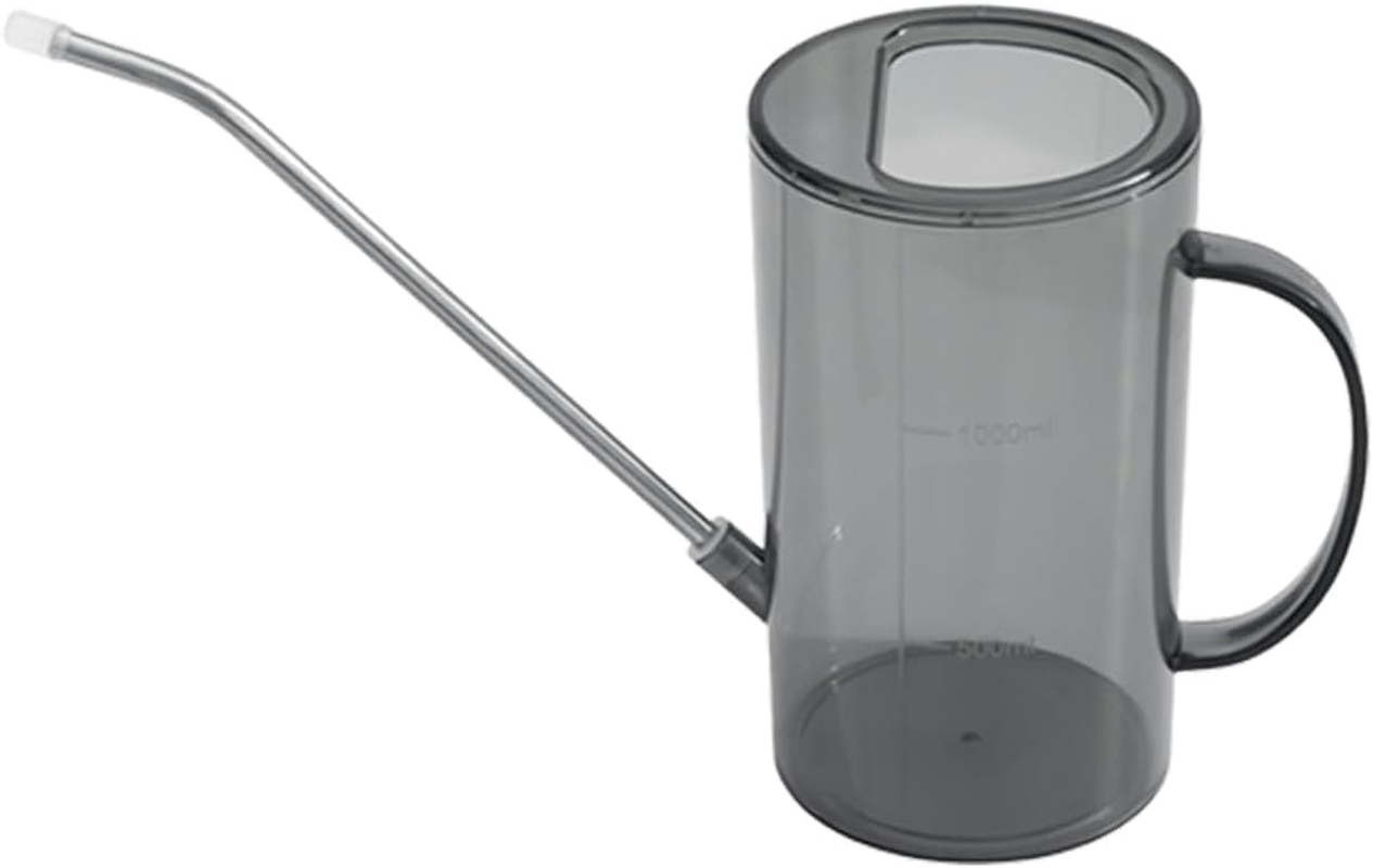 AIMALL 1.5L Long Spout Plastic Watering Can for Indoor Plants, Succulents and Bonsai &ndash; Transparent/Grey/Green, 7.4In Tall Slim Kettle for Garden & Home Use