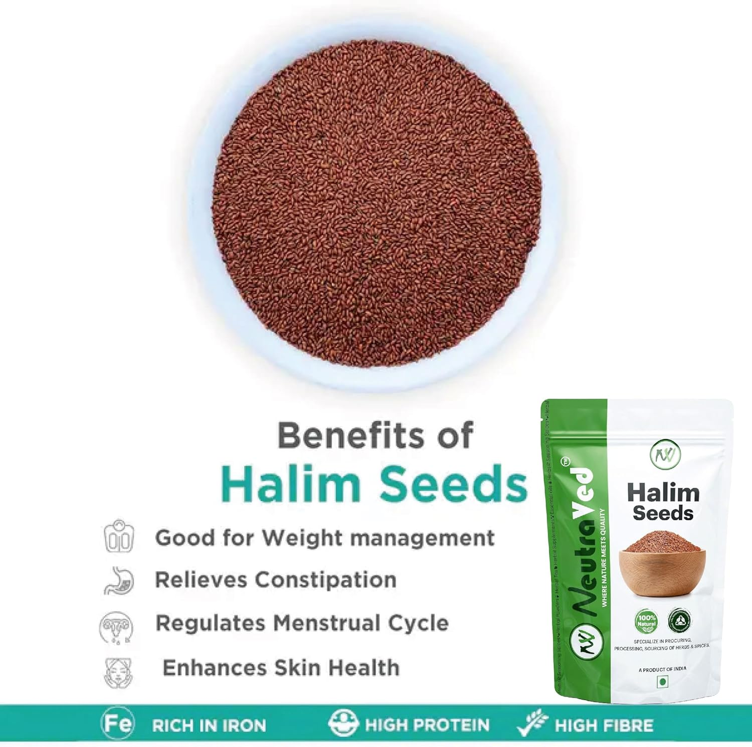 Neutraved Halim Seeds 350G | Aliv for Eating Superfood & Hair Growth | Asaliya | Garden Cress | Haleem Seeds | Immunity Booster - 350G image number 2
