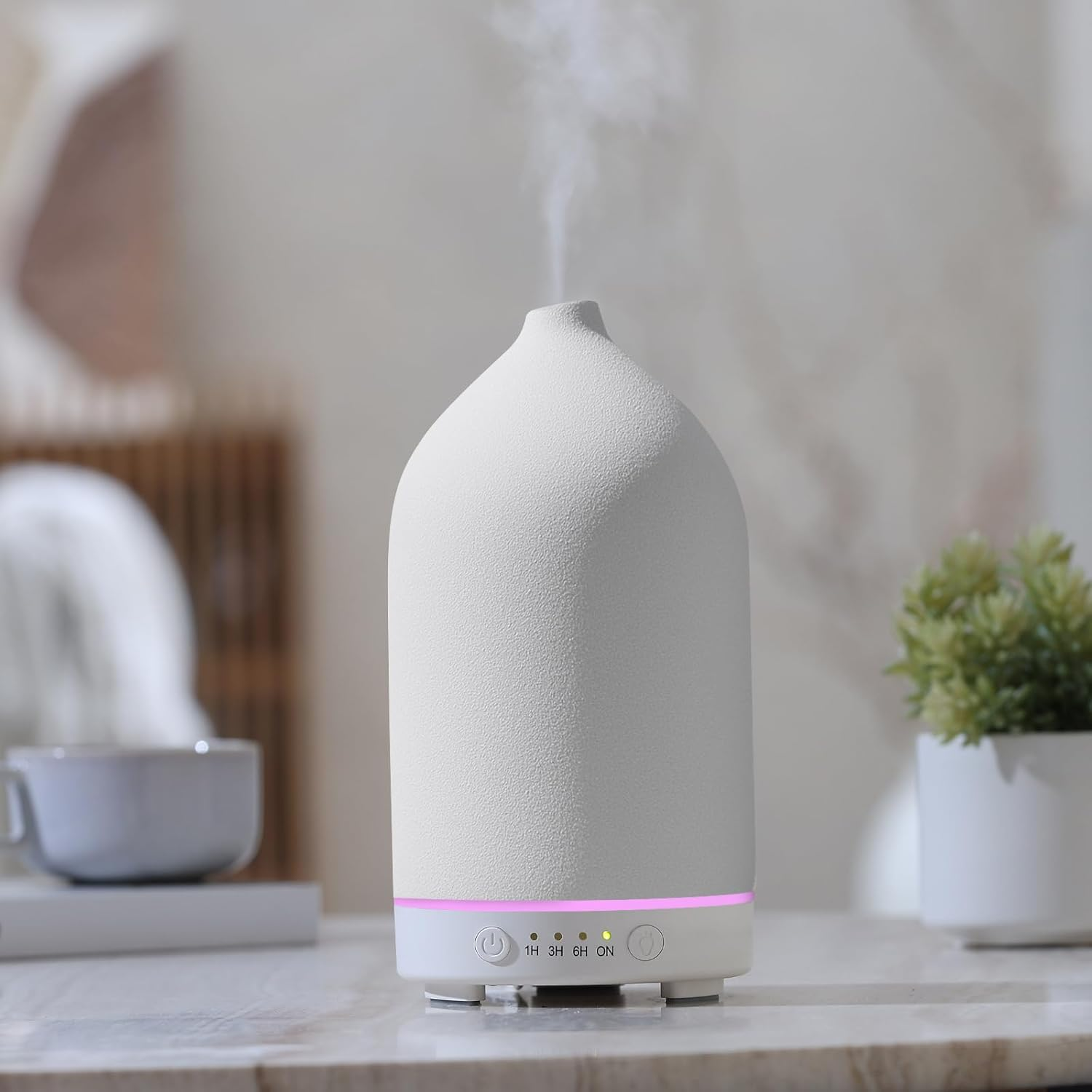 200ML Ceramic Diffuser,Aromatherapy Diffuser,Essential Oil Diffuser with 7 Color Lights Auto Shut off for Home Office Room,White (1/3/6/ON Hrs Working Time) image number 2