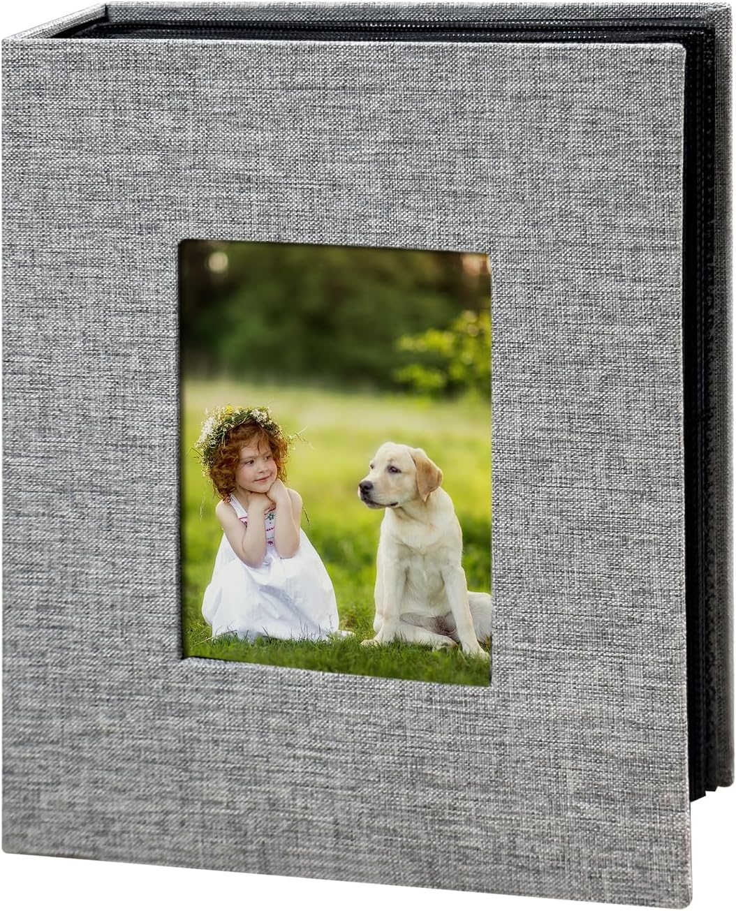 Photo Album 4X6 with 200 Pockets, Slip-In Picture Albums, Linen Cover Memory Book with Front Window, Black Page Vertical Photo Book for Wedding, Family, Anniversary, Baby, Vacation(Beige)