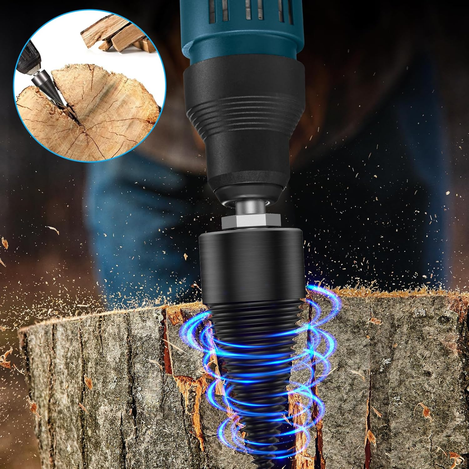 2Pcs Firewood Log Splitter 32Mm 42Mm High-Carbon Steel Wood Log Drill Bit with Hex/Round/Square Shank Titanium Coated Sturdy Wood Splitting Screw Cone for Electric Drill Camping image number 1