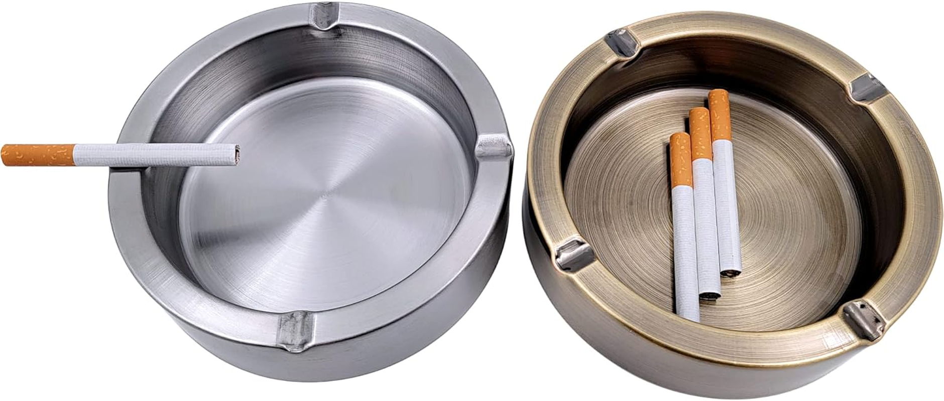 Bronze Stainless Steel round Metal Ashtray for Cigarette Cigar - Portable Home Office Patio Tabletop Countertop Ash Tray - Durable Fancy outside D&eacute;cor Hotel Restaurant Bar &hellip; (2) image number 3